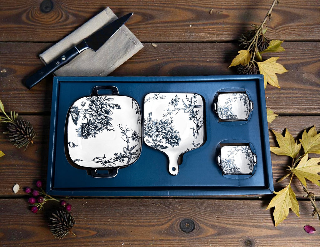Midnight Garden Porcelain Serving Platter Set (Set of 4)