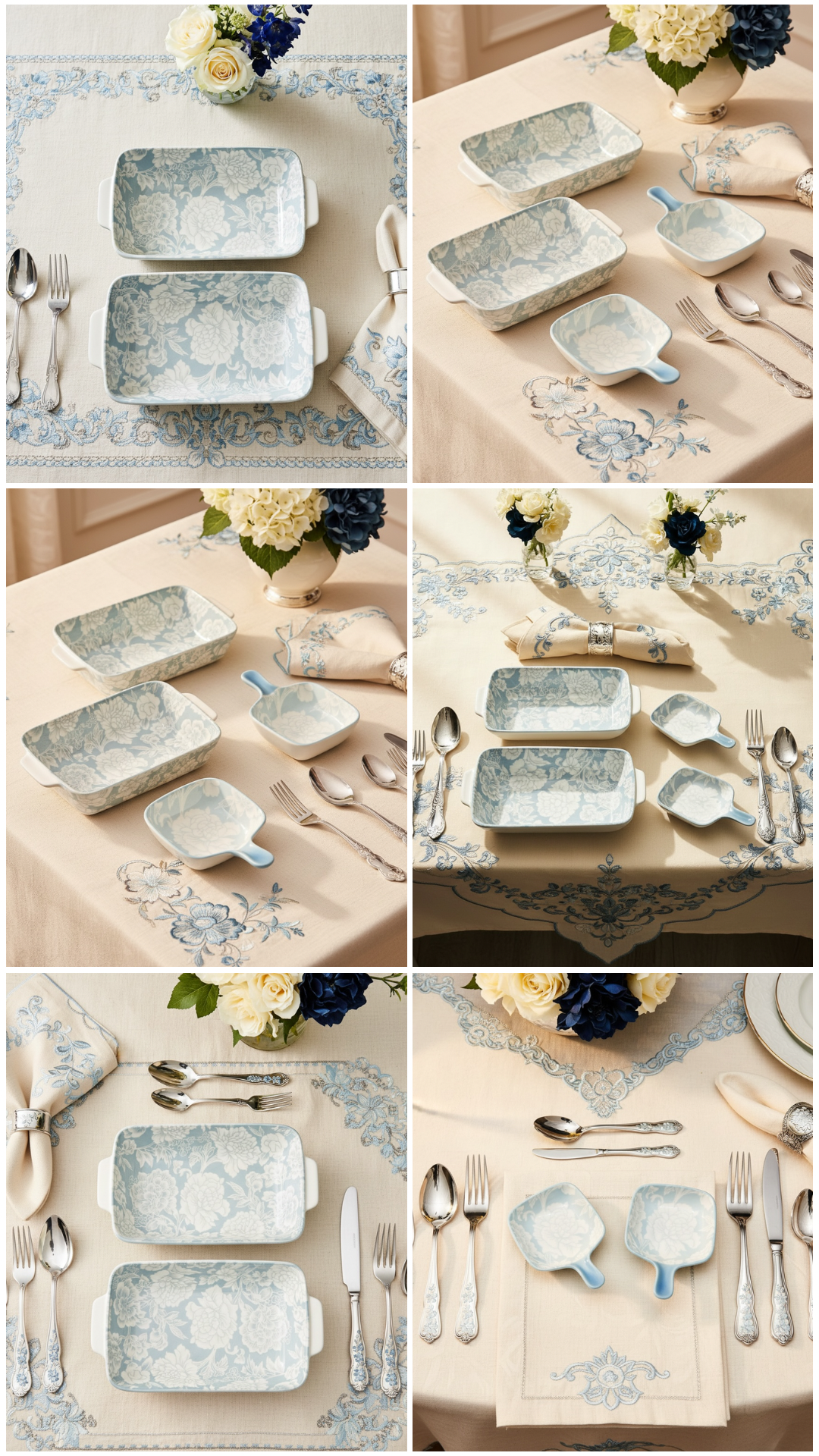 Blue Bloom Porcelain Handled Platter + Dip Bowl Set (Set of 4)