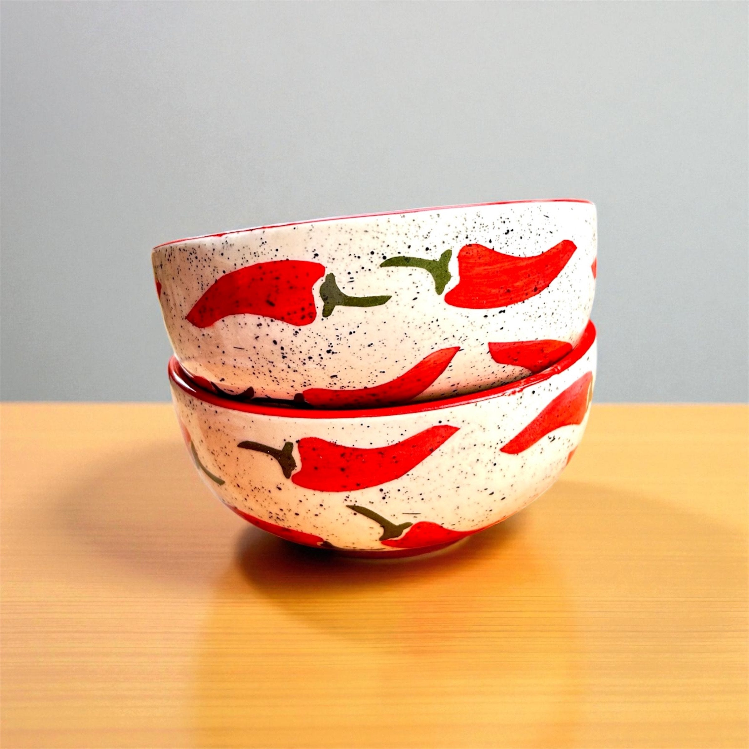 Spice Pop Collection – Hand-Painted Chili Pattern Ceramic Bowls (2 Pc.)