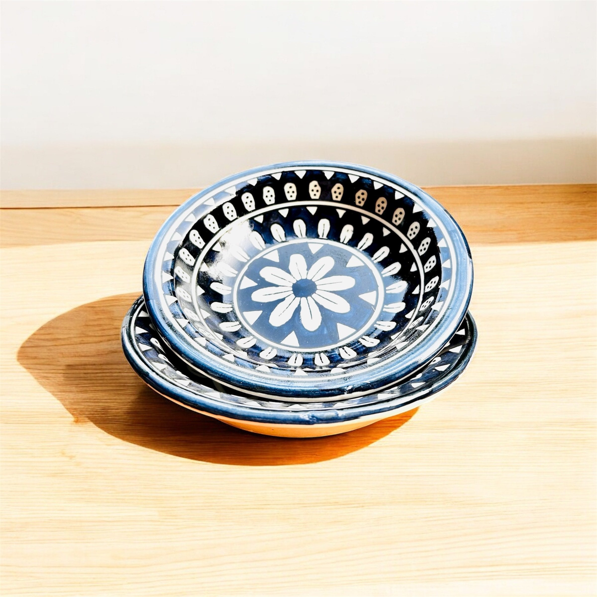 Teal Blue & White Floral Ceramic Pasta Plate (Set of 2)