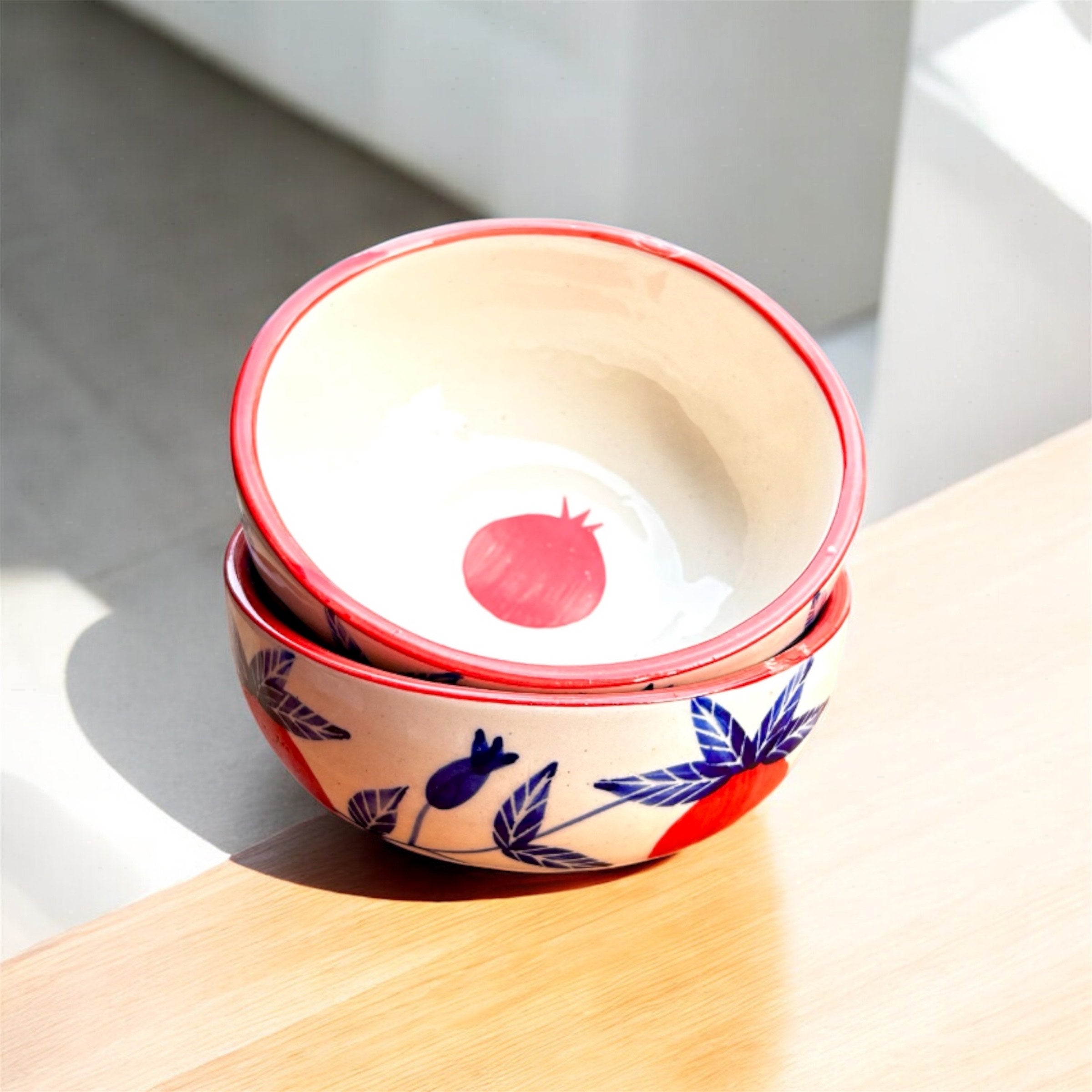 Pomegranate Paradise Handcrafted Ceramic Bowl (2 Pc.)