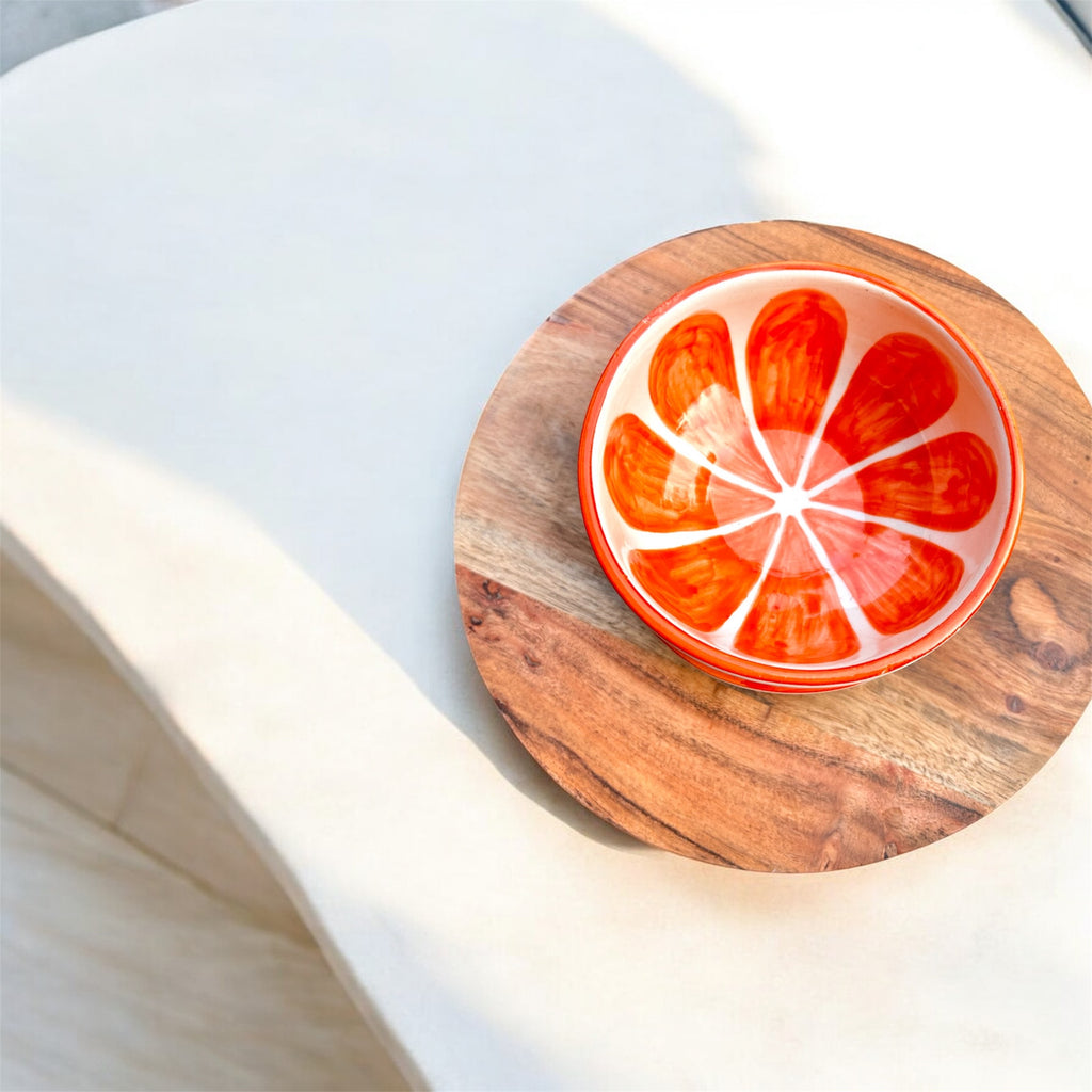 Citrus Bloom Collection – Orange Hand-Painted Ceramic Bowls (2 Pc.)