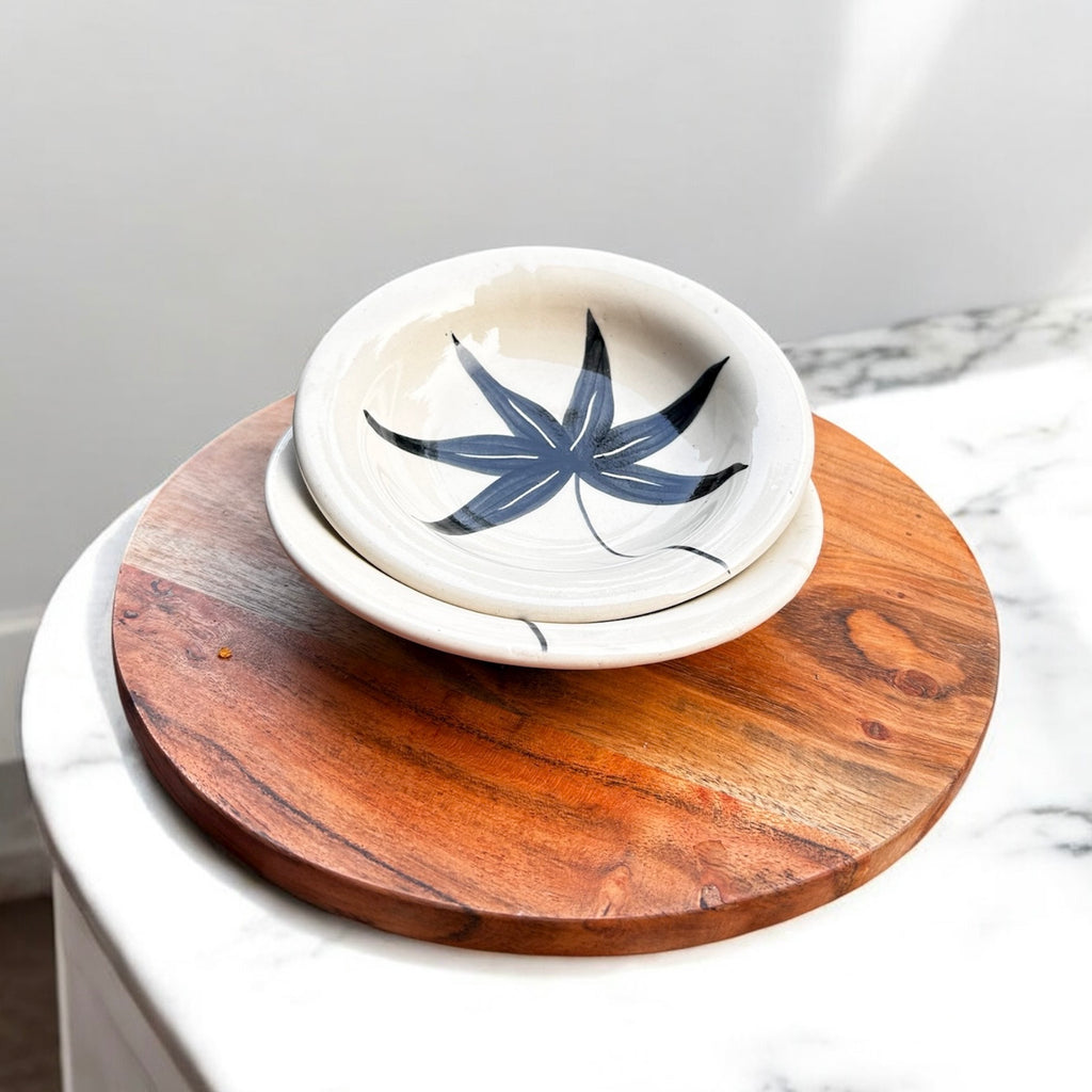 Blue Petal Handcrafted Ceramic Pasta Plate (Set of 2)