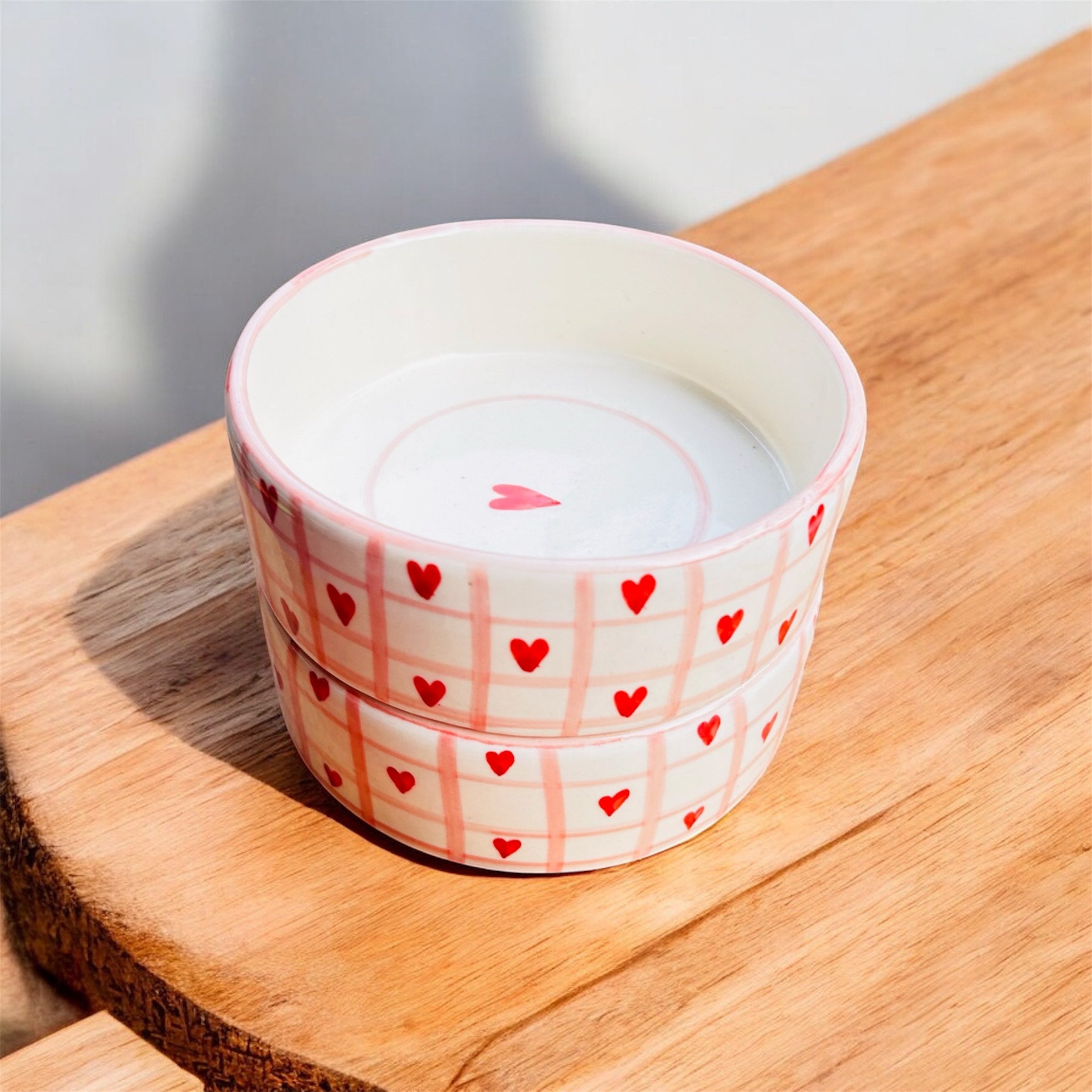 Red Hearts Ceramic Snack & Dessert Bowls (Set of 2)