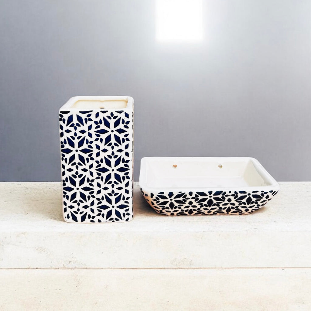Moroccan Mosaic Bathroom Set – Handcrafted Ceramic (Set of 3)