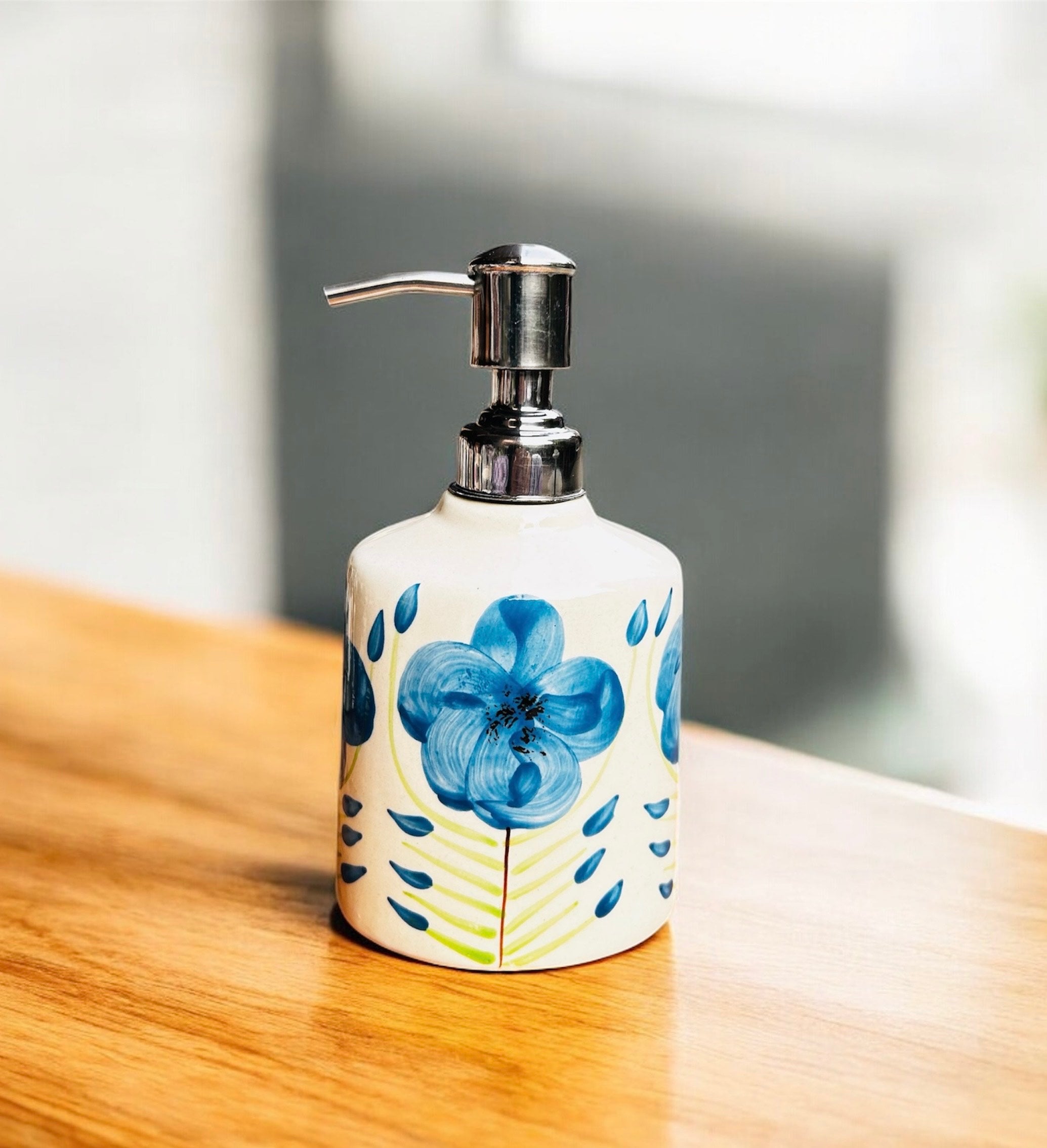 Blue Blossom Hand-Painted Ceramic Bathroom Set (3-Piece)