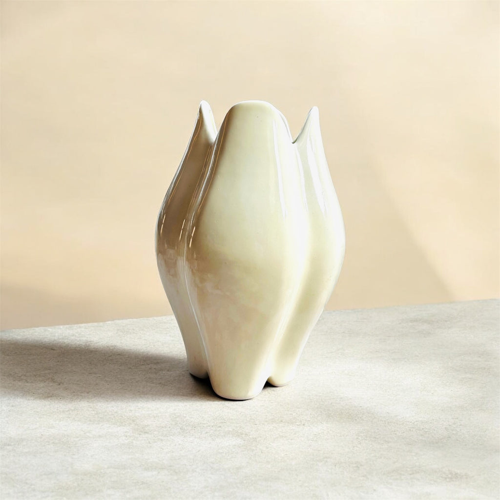 Ivory Wave Lotus Ceramic Vase