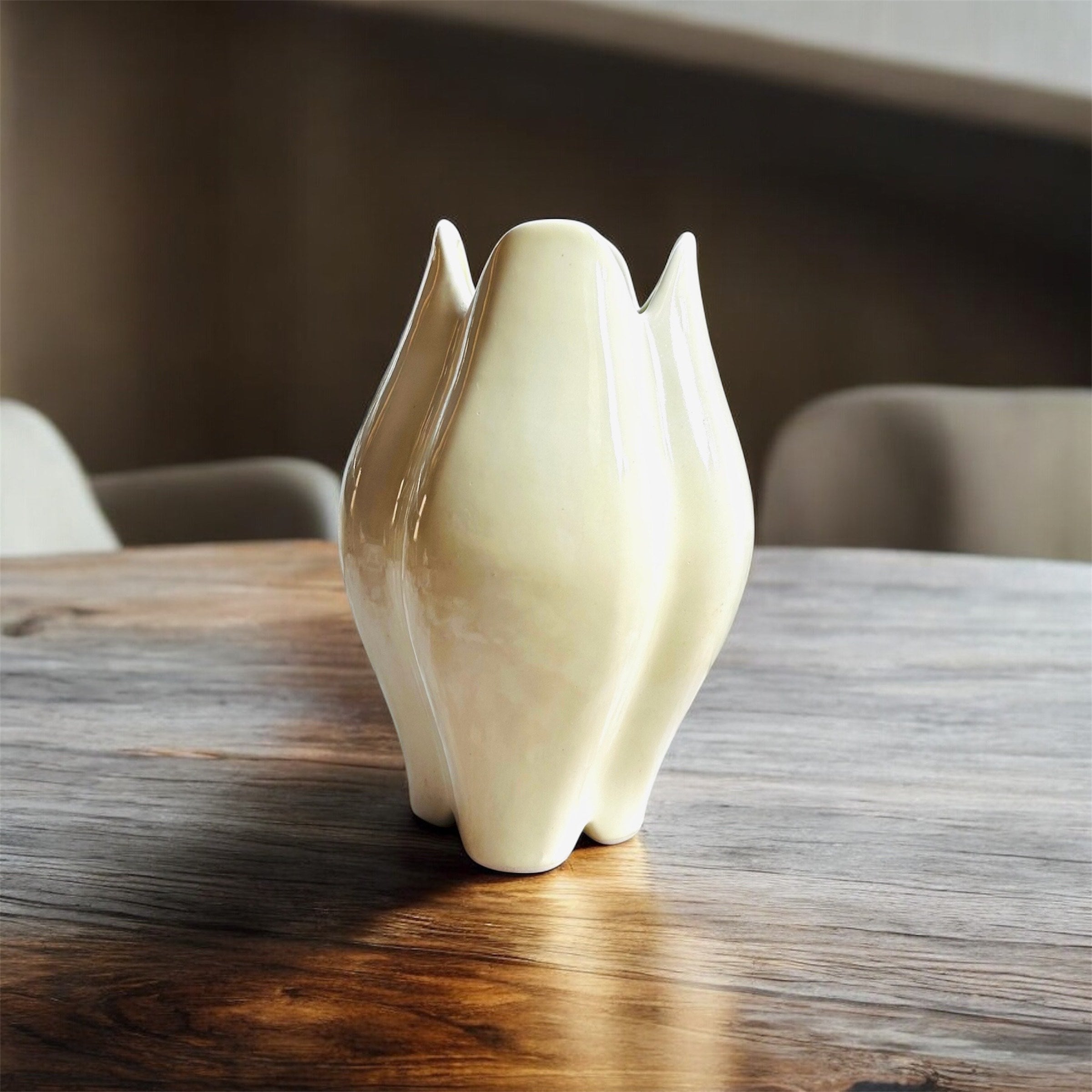 Ivory Wave Lotus Ceramic Vase