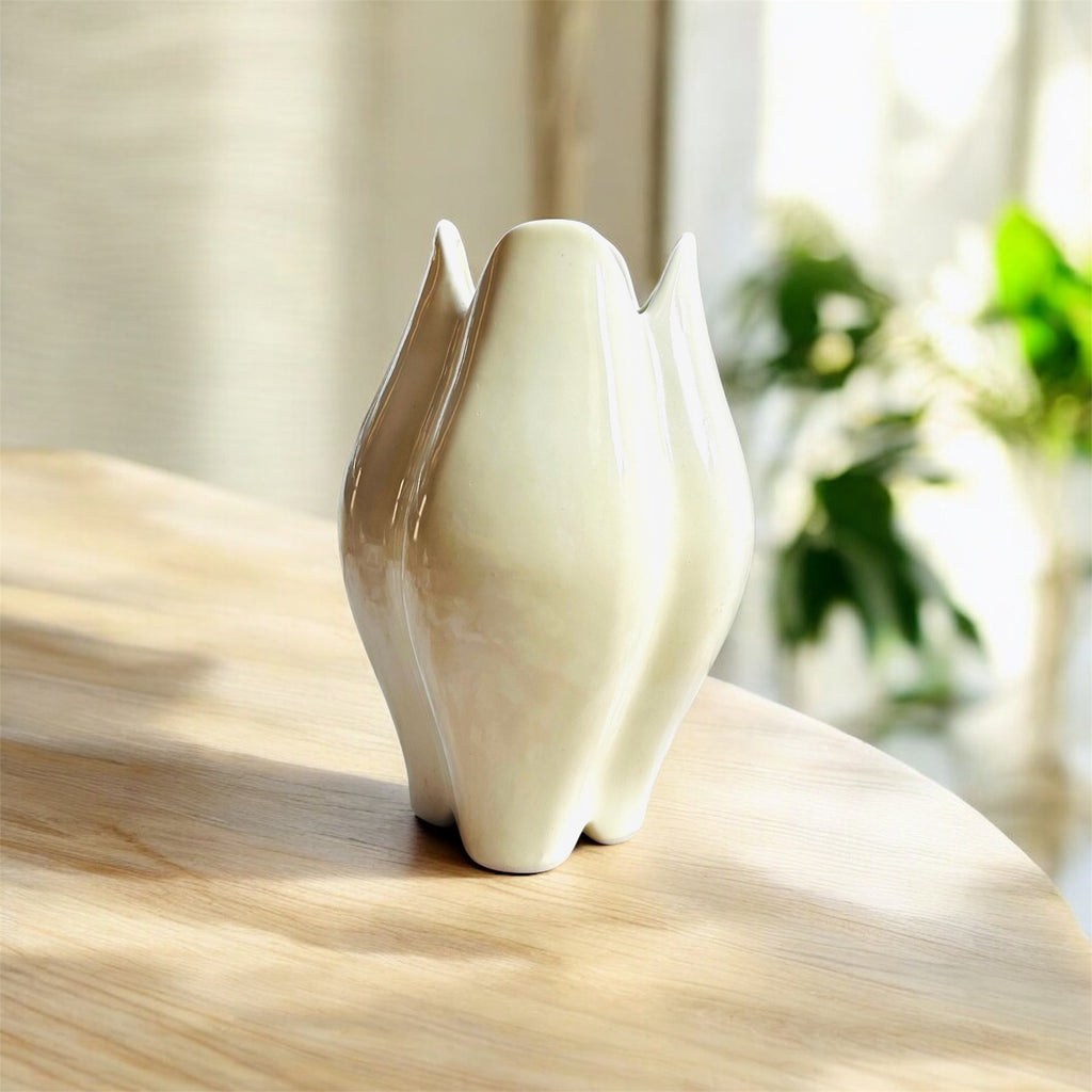 Ivory Wave Lotus Ceramic Vase