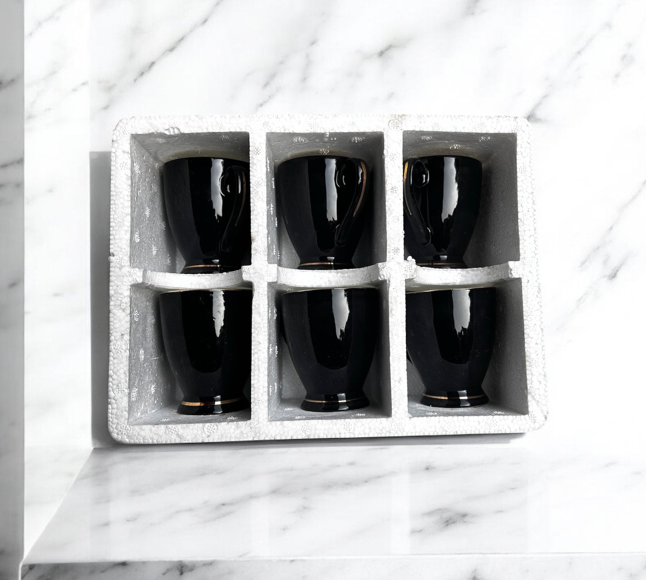 Imperial Noir Mug (6-Piece) - Made of Fine Premium Porcelain, 100% Chemical Free, Gold Lining