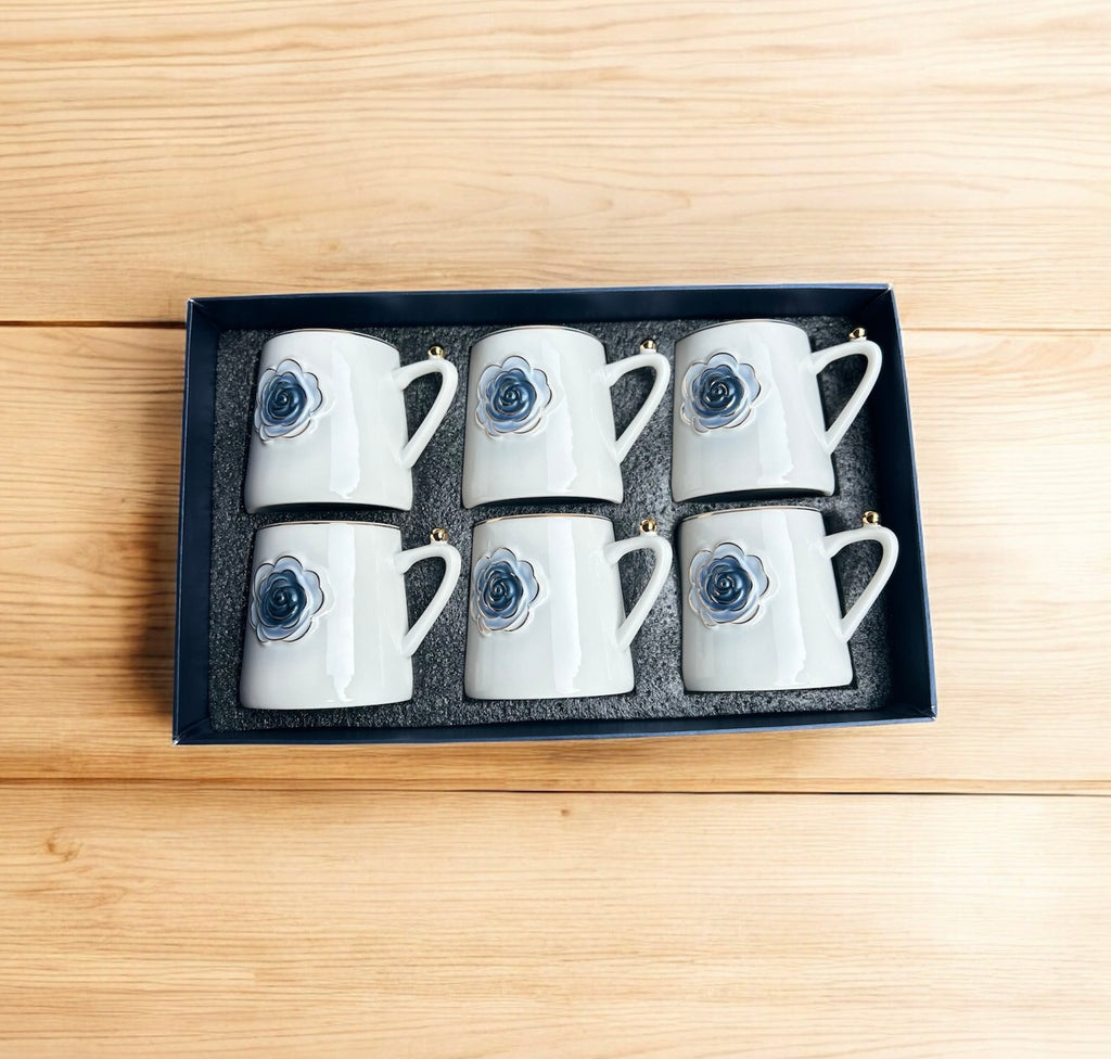 Azure Rosette Royale Mug Set (6-Piece)