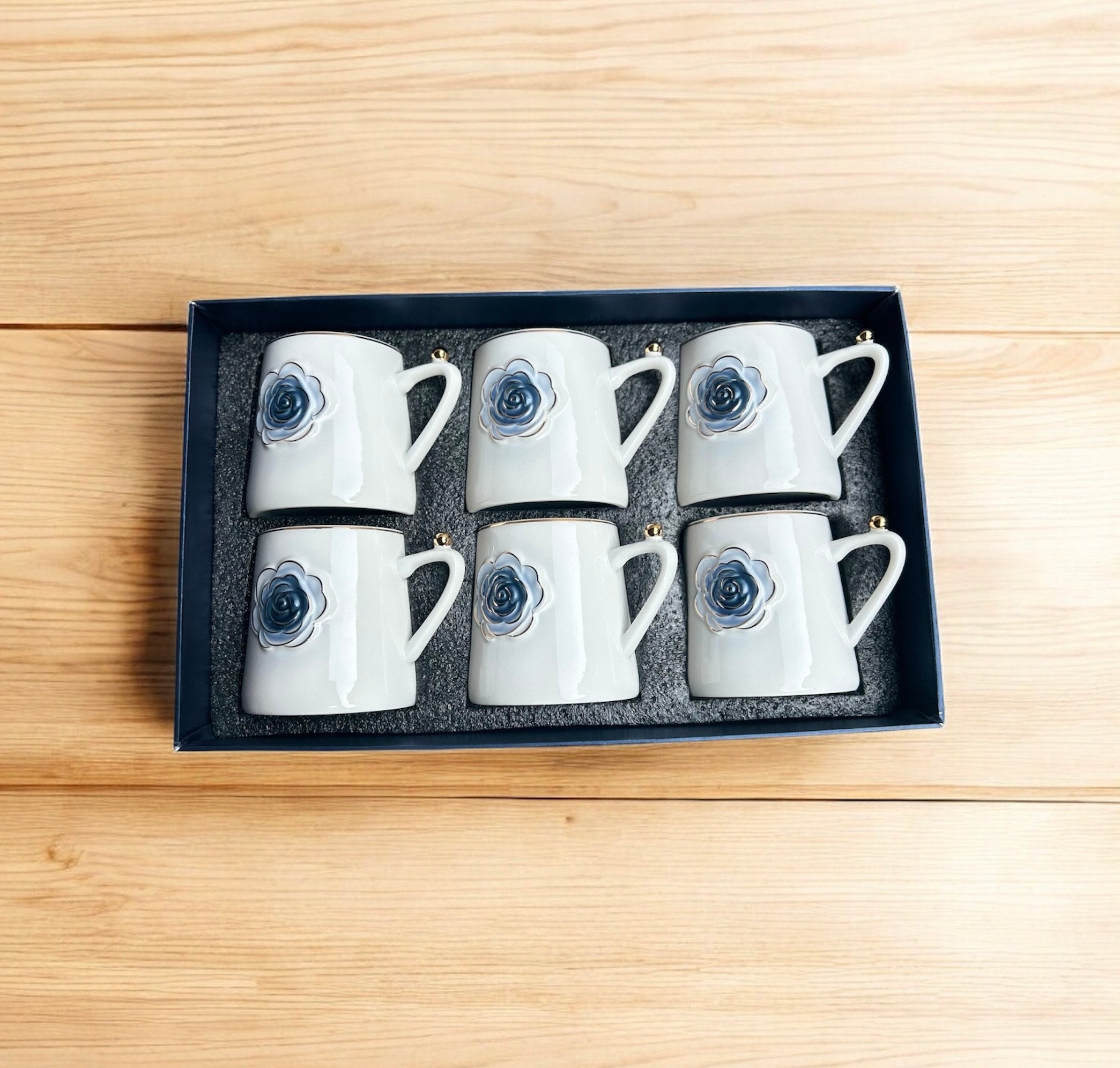 Azure Rosette Royale Mug Set (6-Piece)