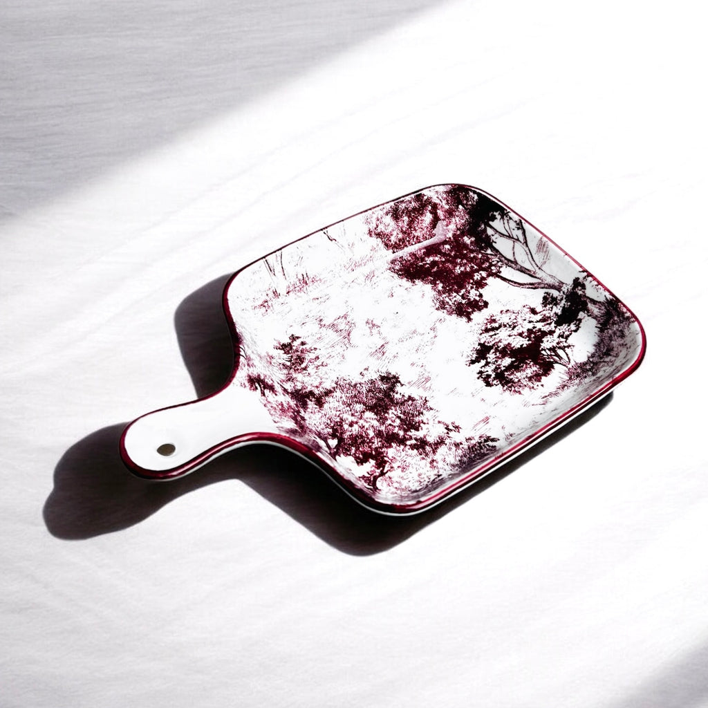 Forest Sketch Porcelain Serving Platter with Handle – Decorative Ceramic Serving Tray