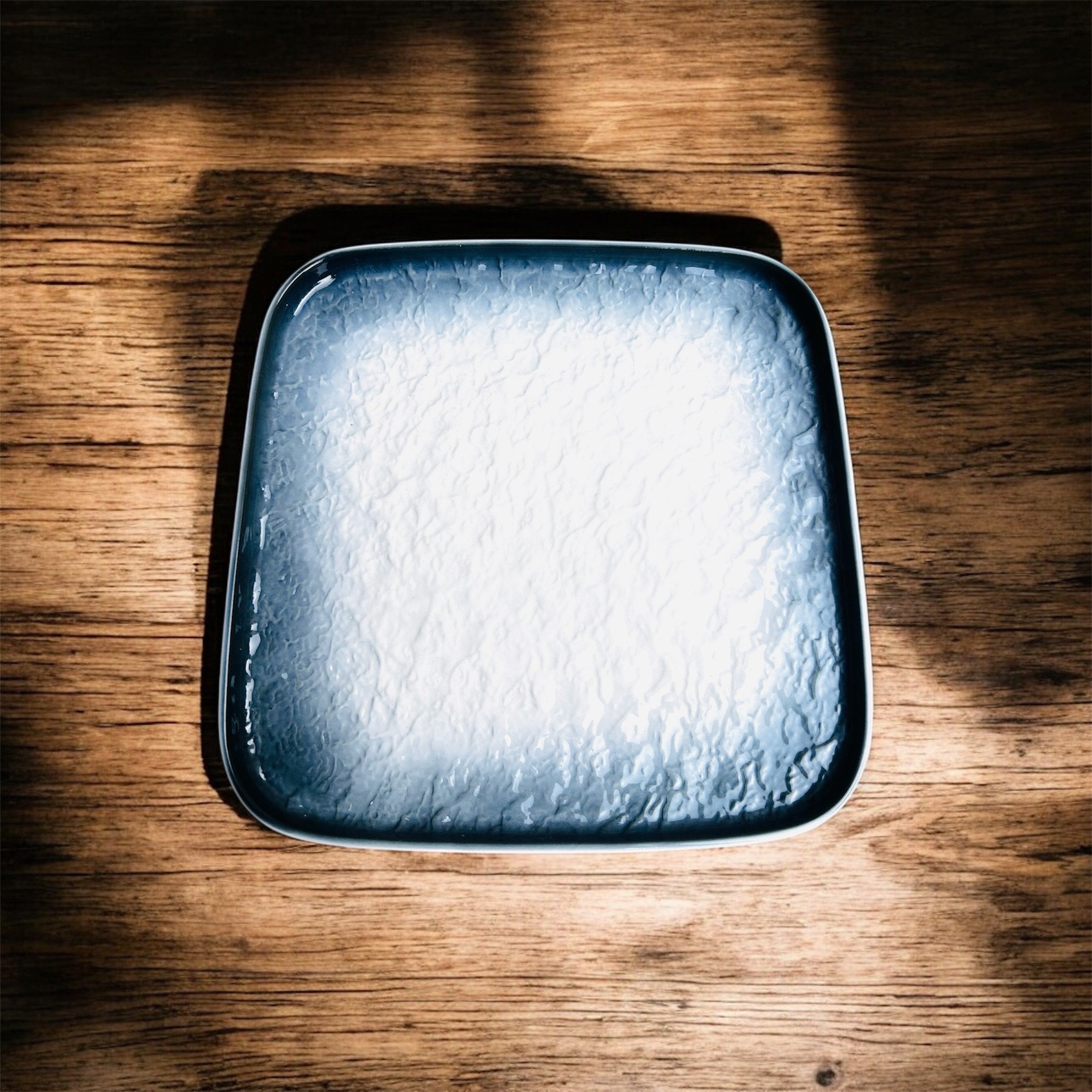 Mist Blue Square Porcelain Serving Platter – [Big Size] Minimalist Ceramic Plate for Snacks & Appetizers