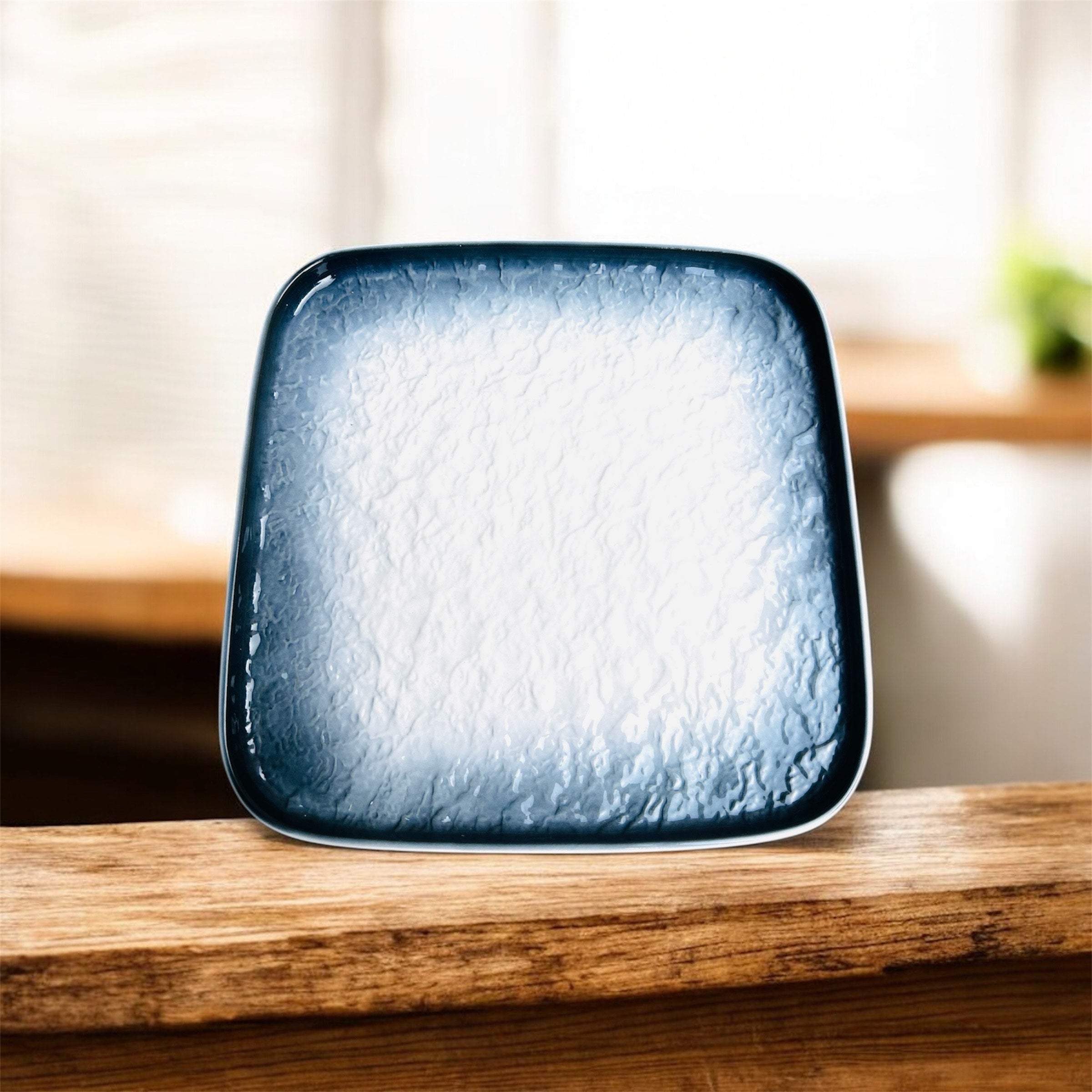 Mist Blue Square Porcelain Serving Platter – [Big Size] Minimalist Ceramic Plate for Snacks & Appetizers