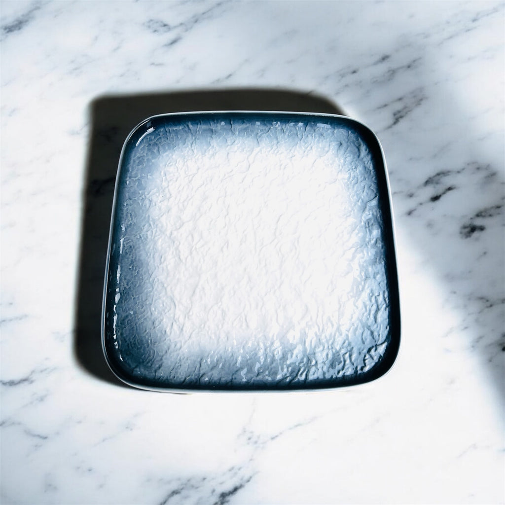 Mist Blue Square Porcelain Serving Platter – [Big Size] Minimalist Ceramic Plate for Snacks & Appetizers