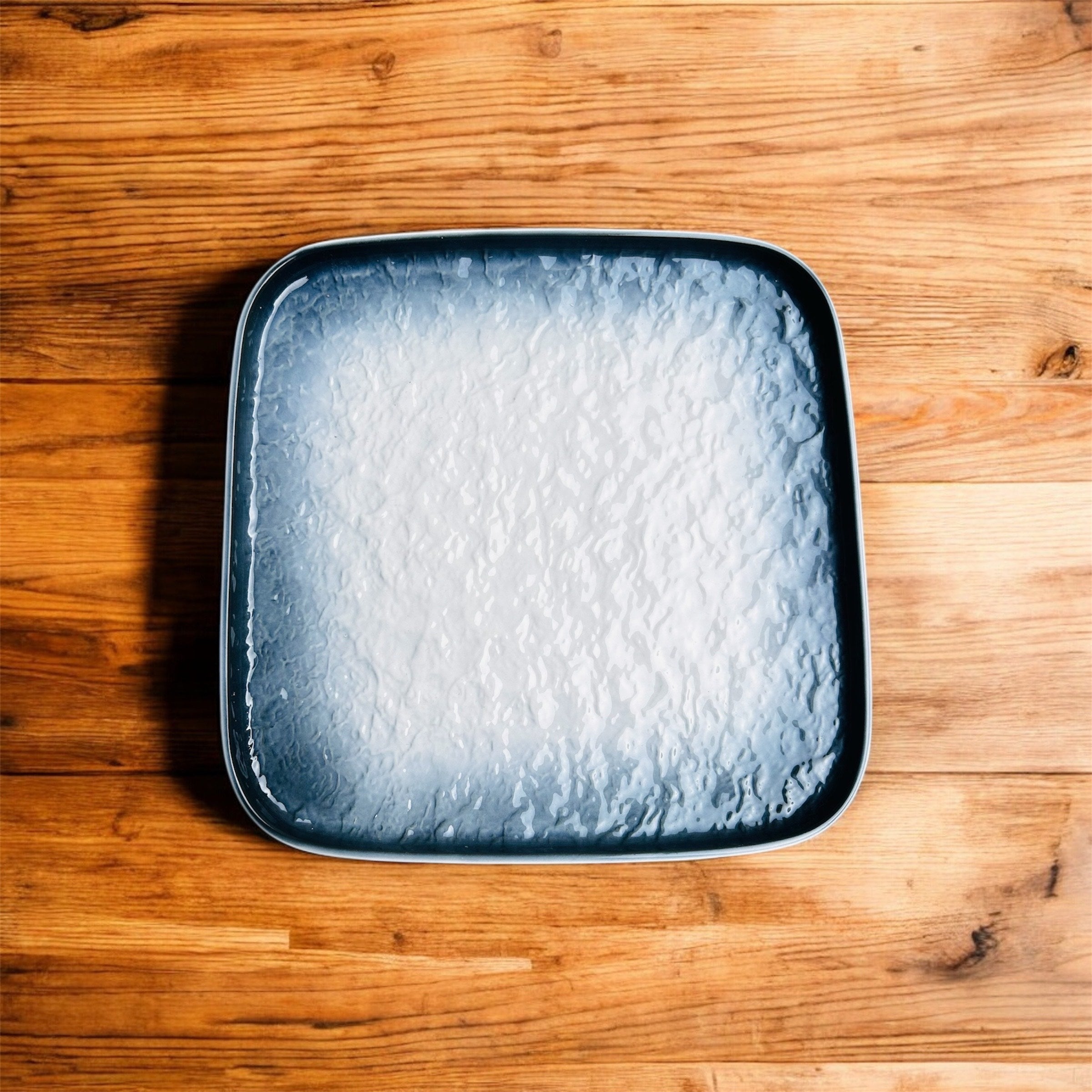 Mist Blue Square Porcelain Serving Platter – [Big Size] Minimalist Ceramic Plate for Snacks & Appetizers