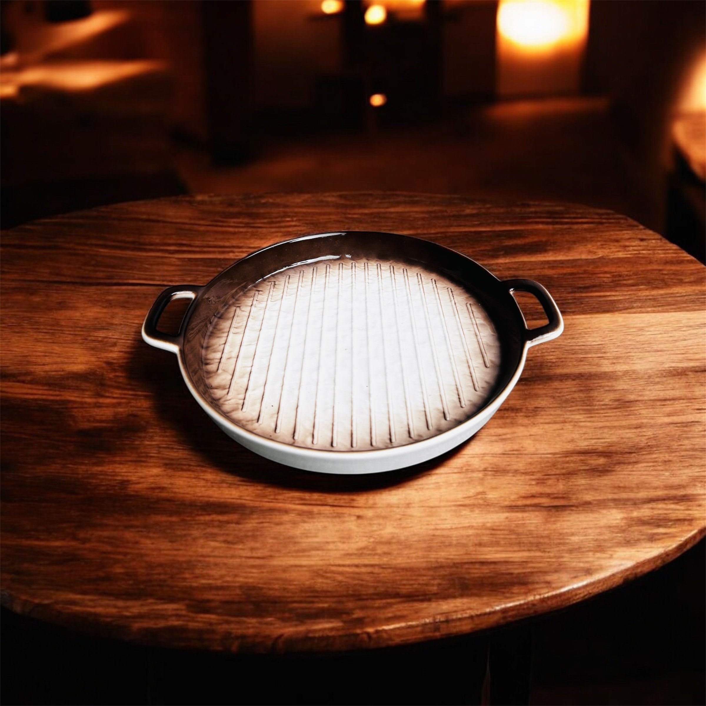 Earthline Round Porcelain Serving Platter with Handles (Big Size) – Oven-Safe Ceramic Dish for Baking & Serving