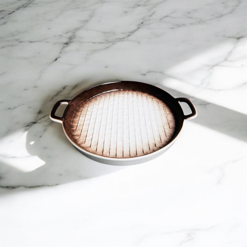 Earthline Round Porcelain Serving Platter with Handles (Big Size) – Oven-Safe Ceramic Dish for Baking & Serving
