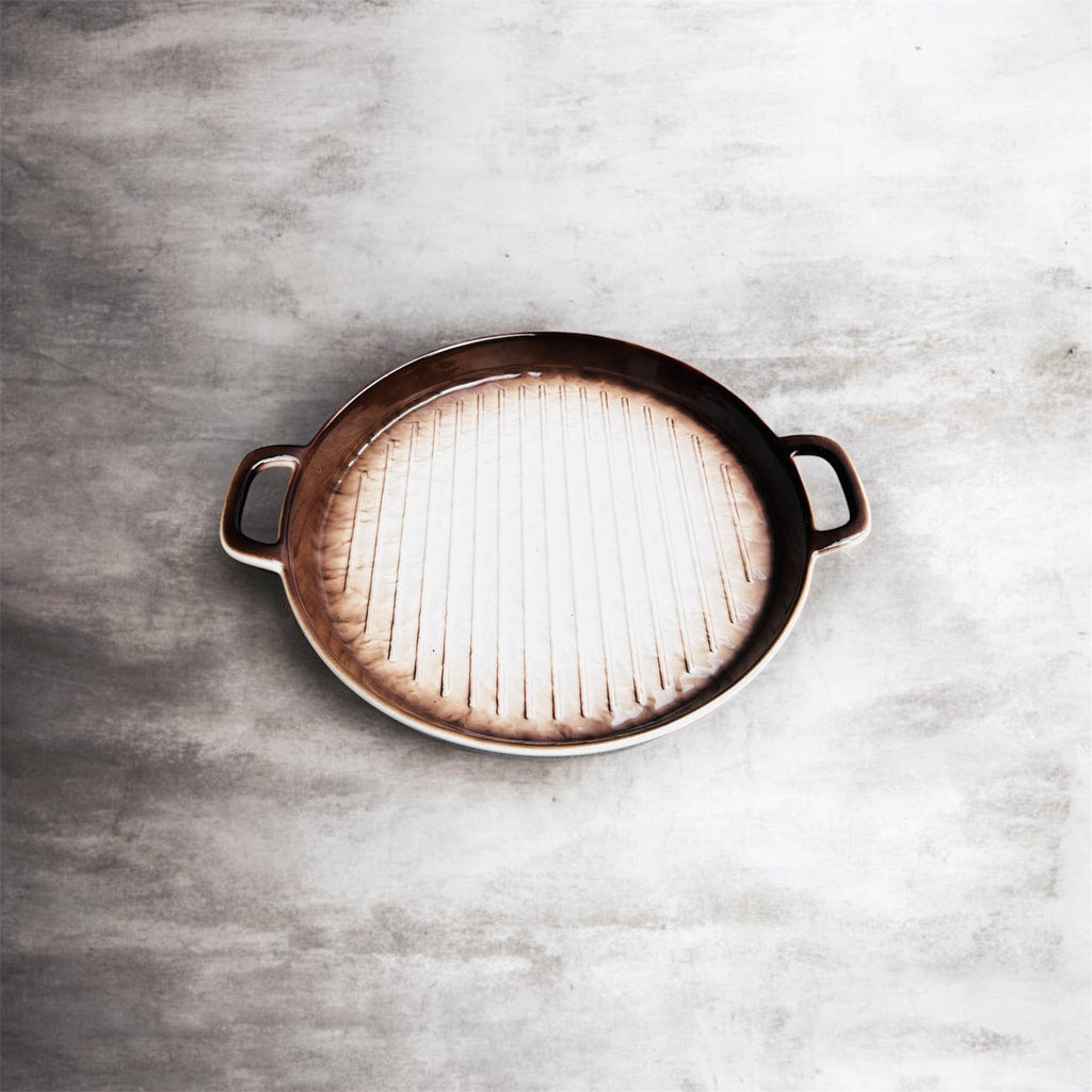 Earthline Round Porcelain Serving Platter with Handles (Big Size) – Oven-Safe Ceramic Dish for Baking & Serving