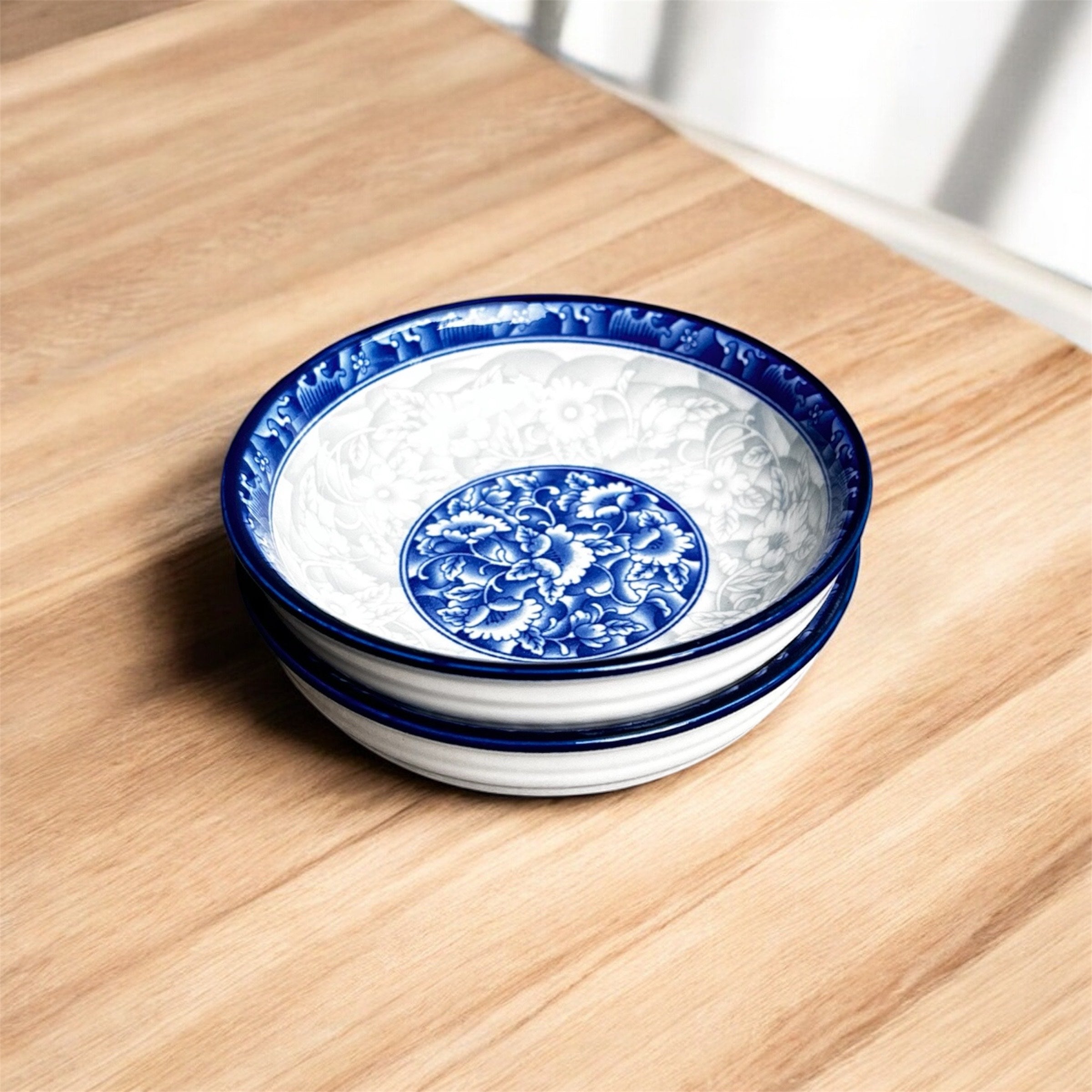 Blue Royale Floral Porcelain Platter & Dip Bowl Set (Set of 4)