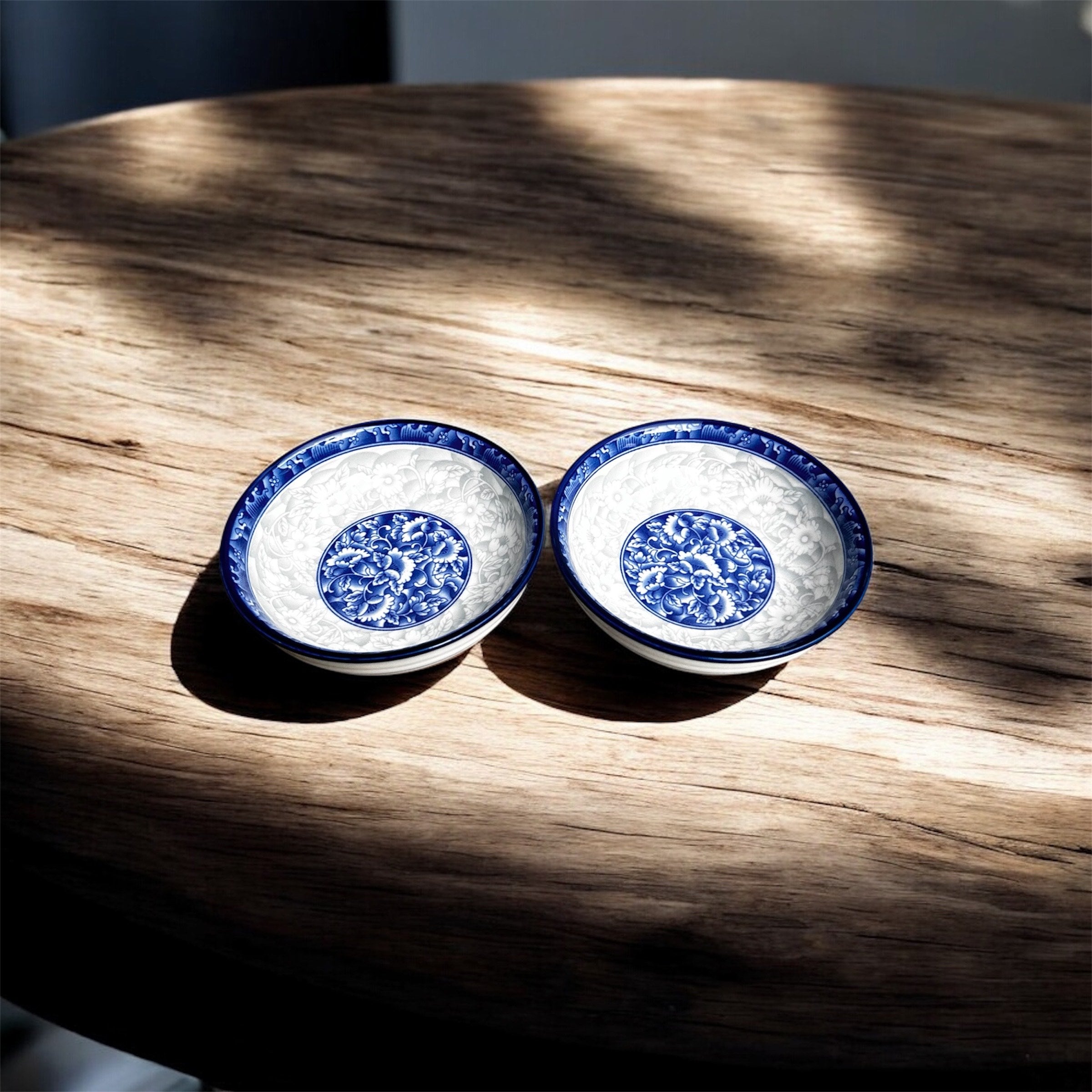 Blue Royale Floral Porcelain Platter & Dip Bowl Set (Set of 4)