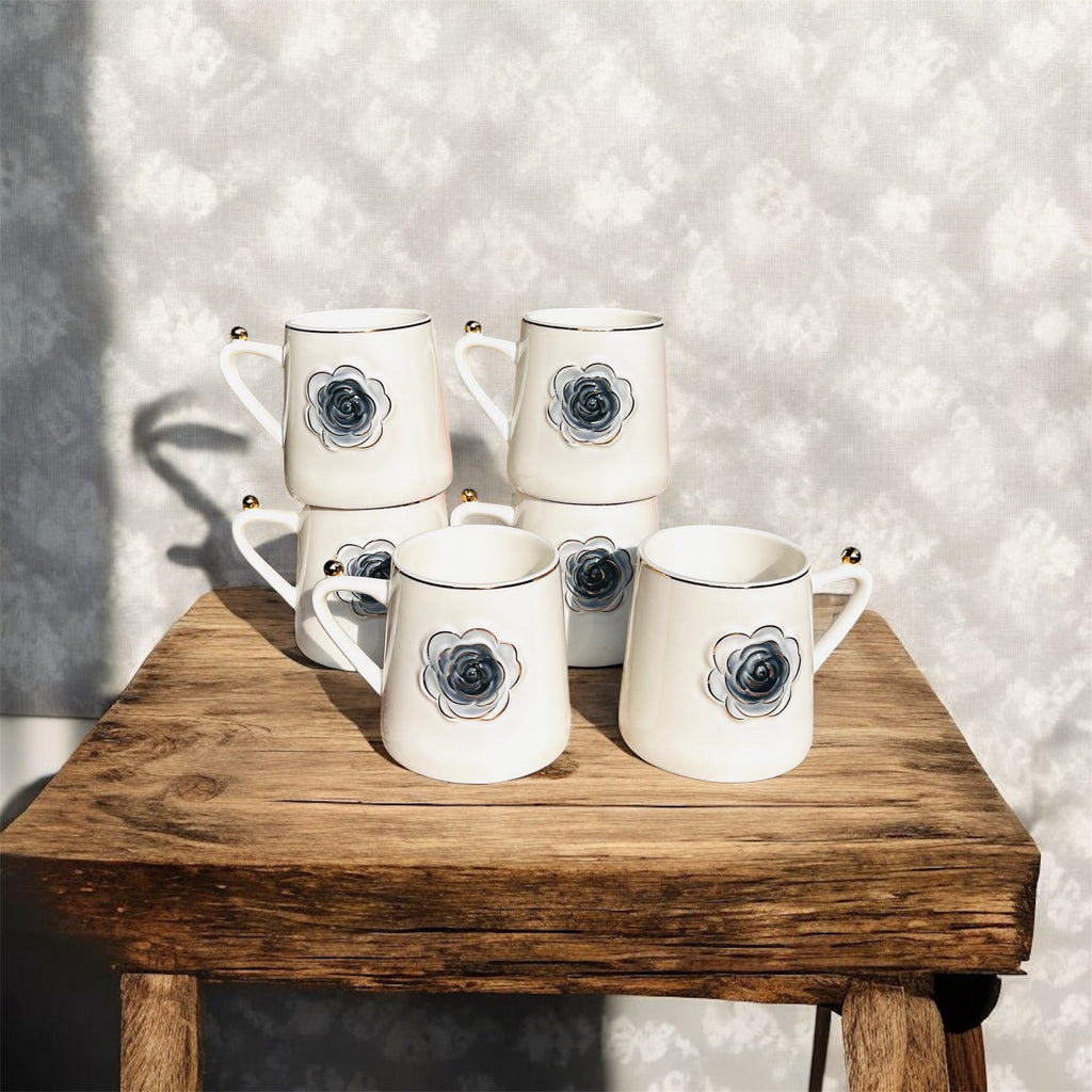 Azure Rosette Royale Mug Set (6-Piece)