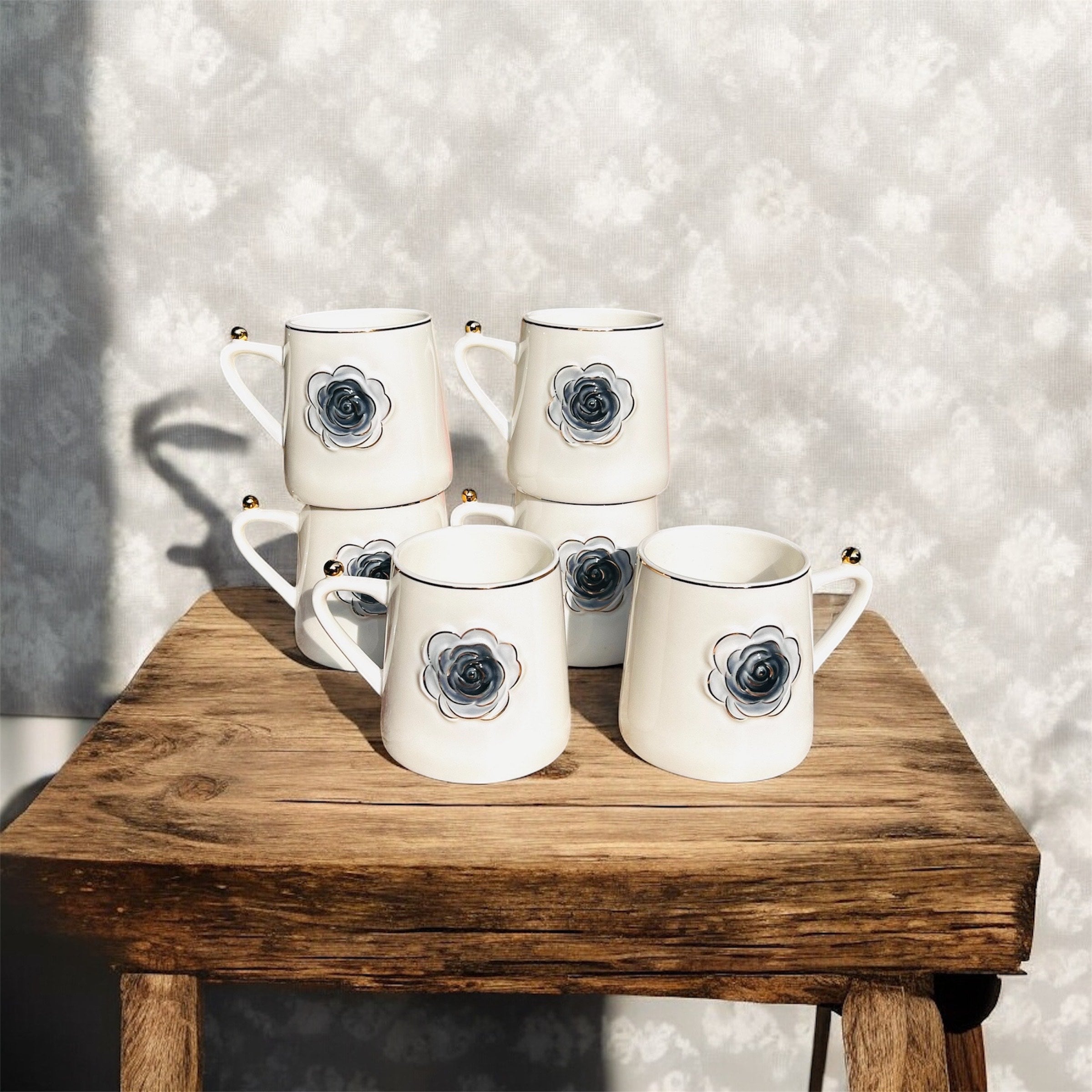 Azure Rosette Royale Mug Set (6-Piece)