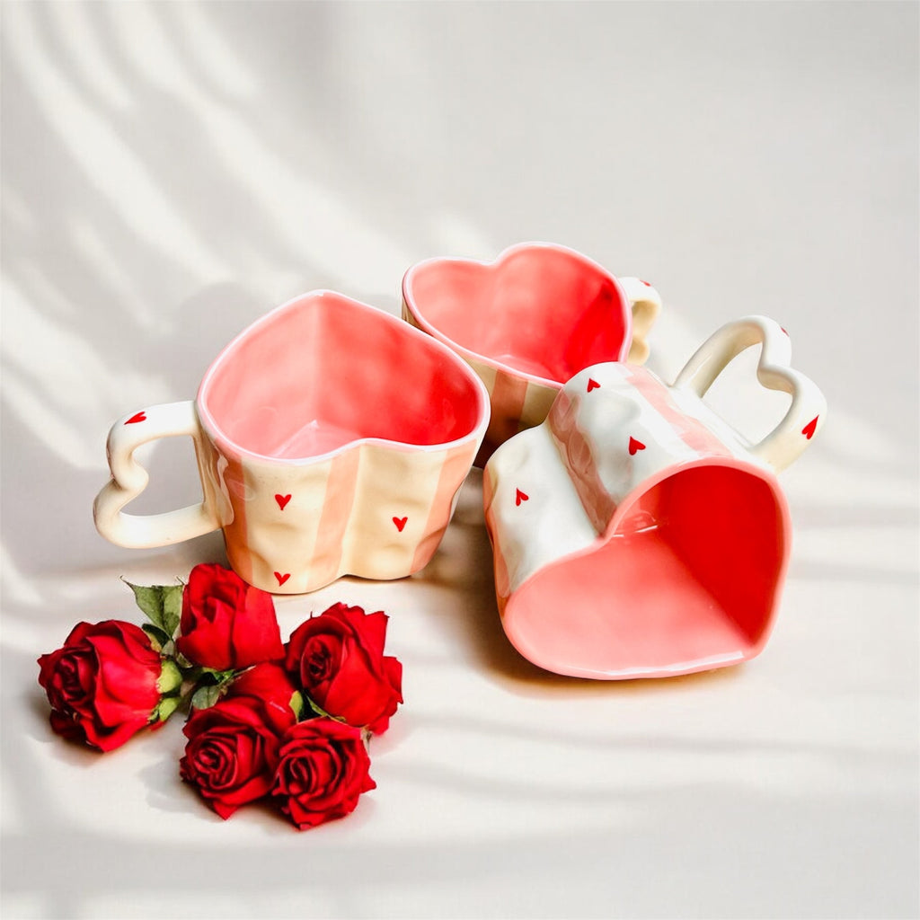 My Heart, Your Coffee— Handcrafted Heart-Shaped Ceramic Mug for Valentine's Day Gifting (1Pc.)