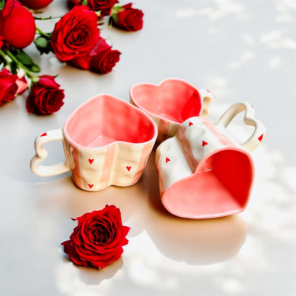 My Heart, Your Coffee— Handcrafted Heart-Shaped Ceramic Mug for Valentine's Day Gifting (1Pc.)