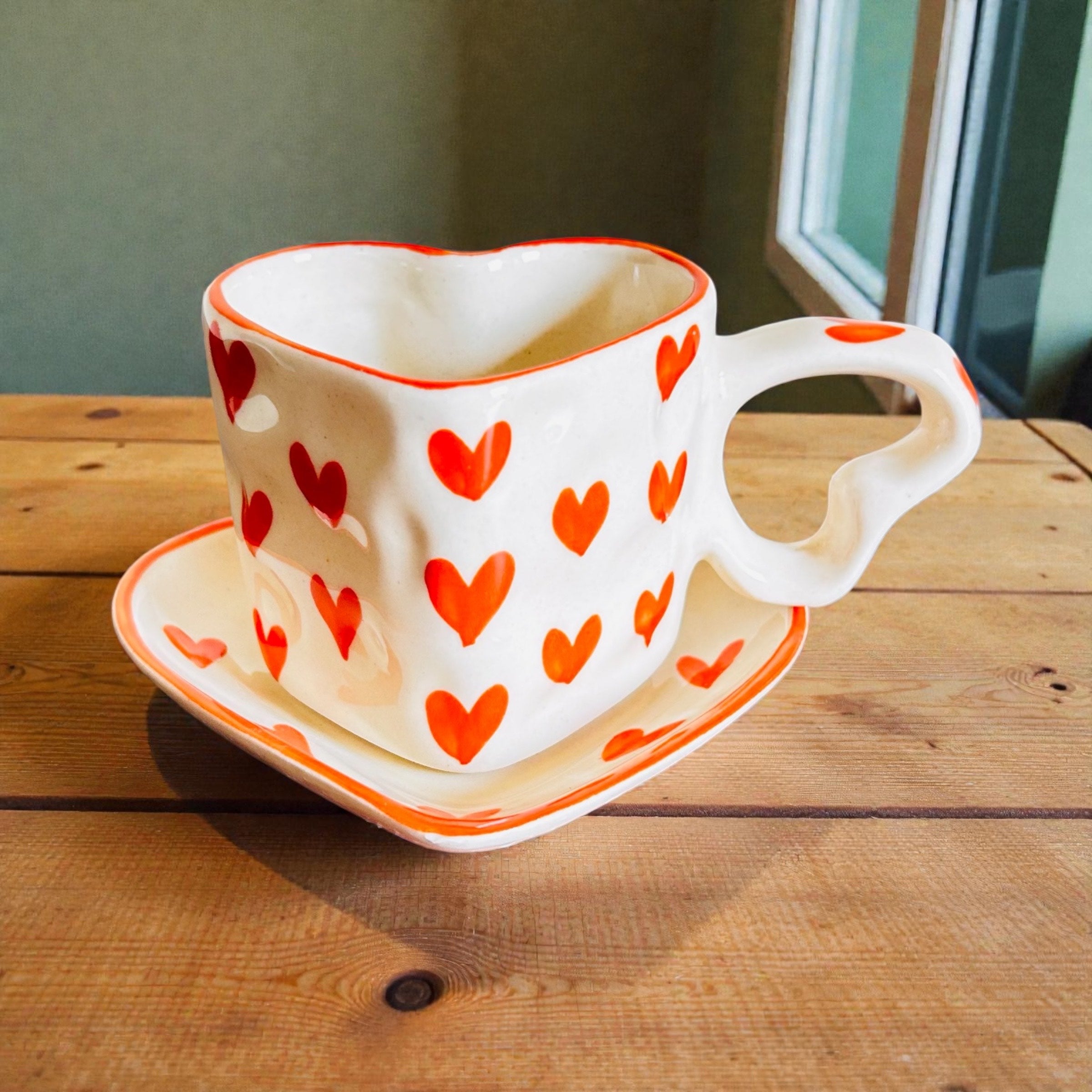 She Carries Love Mug (set of 3) - Red, Blue, Orange (100% Chemical Free, Handmade and Hand-Painted)