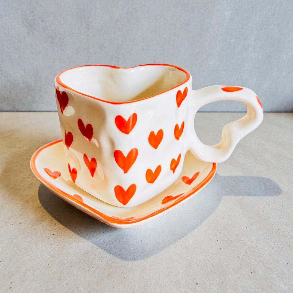 She Carries Love Mug (set of 3) - Red, Blue, Orange (100% Chemical Free, Handmade and Hand-Painted)