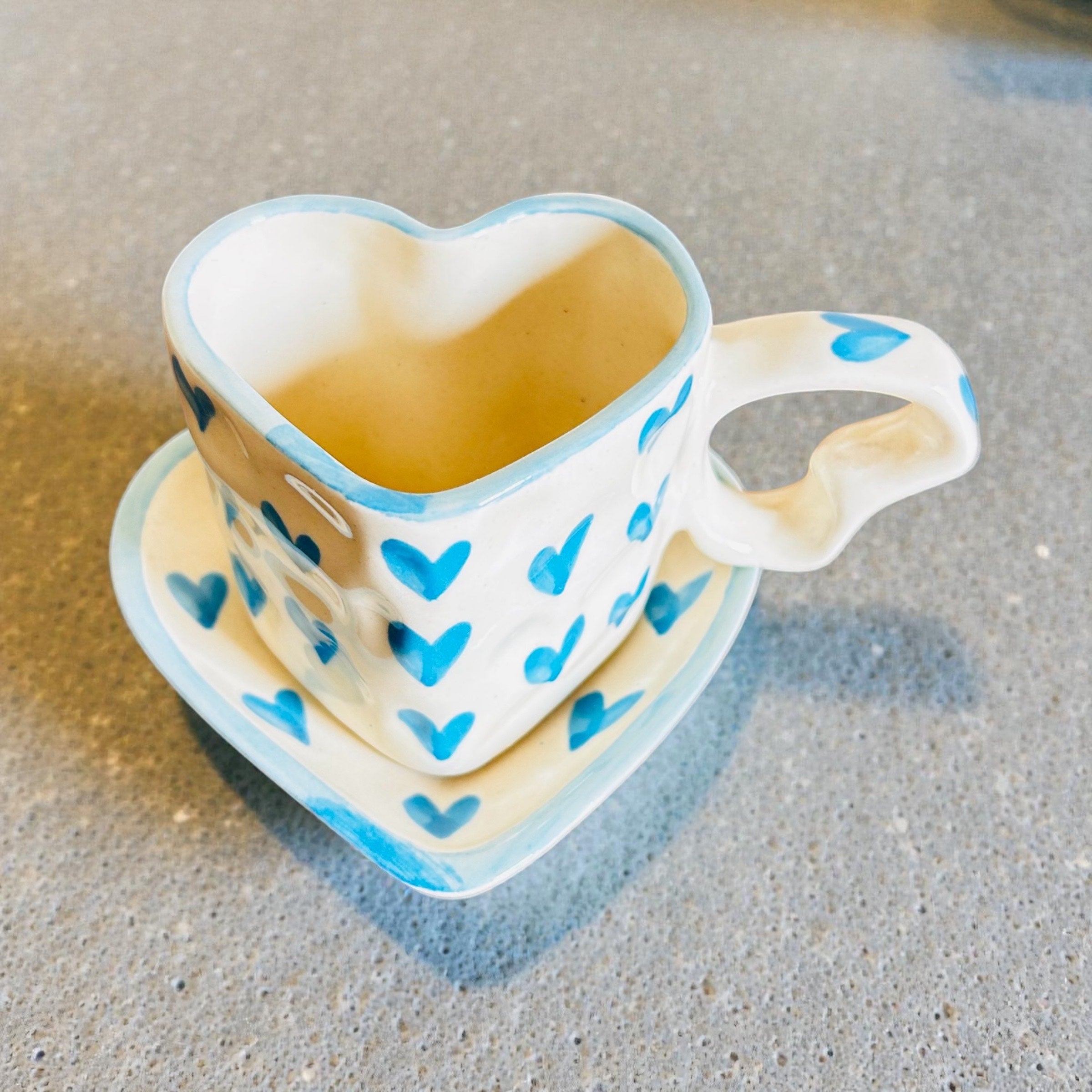 She Carries Love Mug (set of 3) - Red, Blue, Orange (100% Chemical Free, Handmade and Hand-Painted)