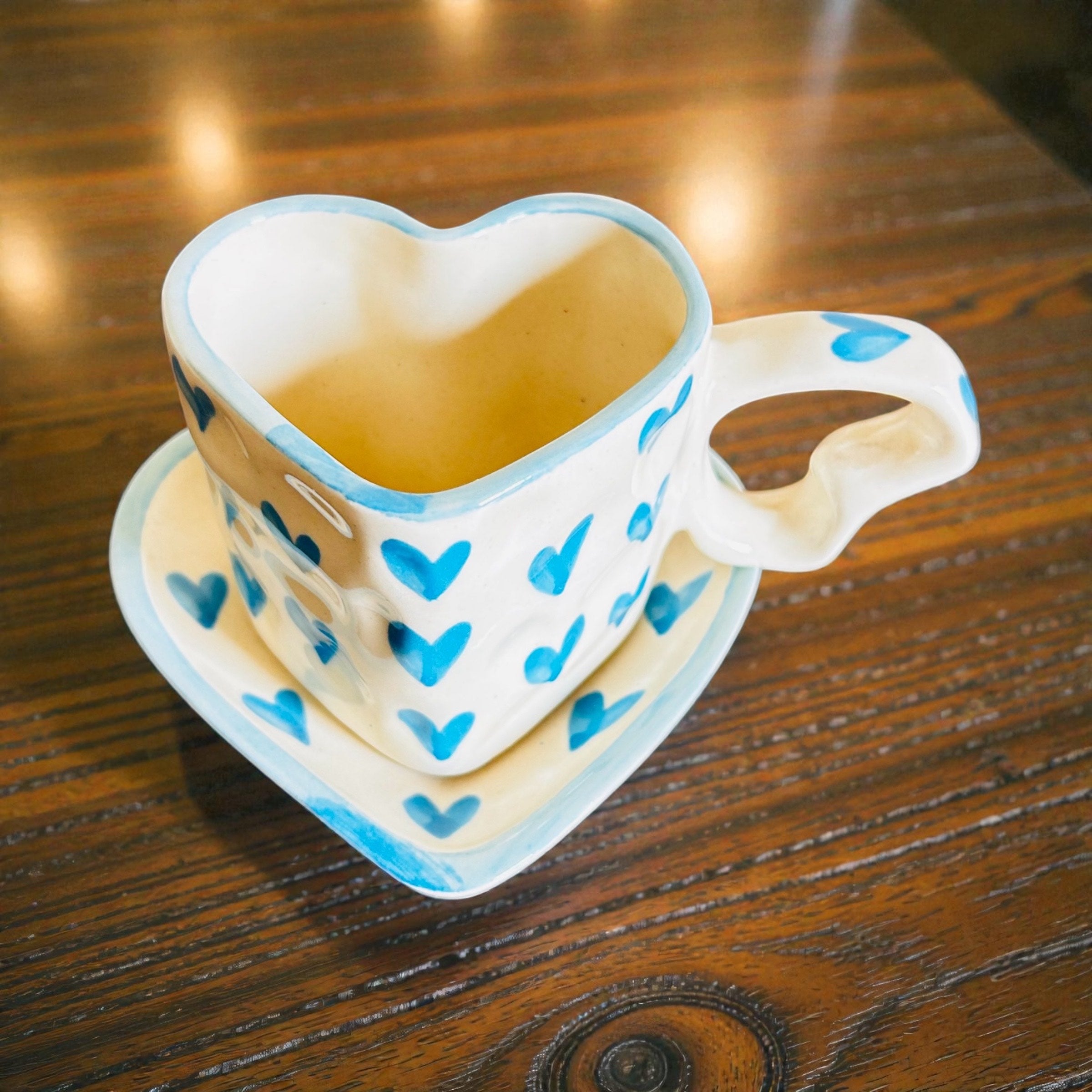She Carries Love Mug (set of 3) - Red, Blue, Orange (100% Chemical Free, Handmade and Hand-Painted)