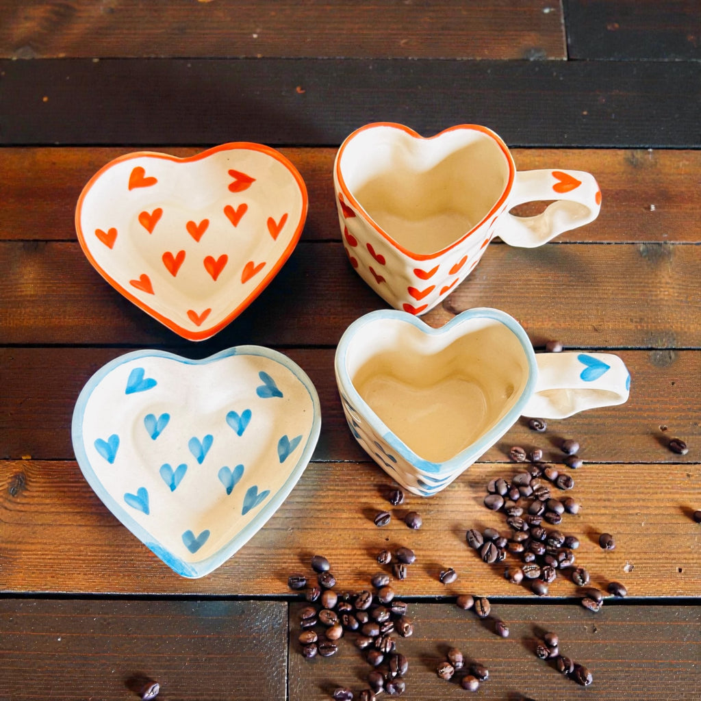 She Carries Love Mug (set of 3) - Red, Blue, Orange (100% Chemical Free, Handmade and Hand-Painted)