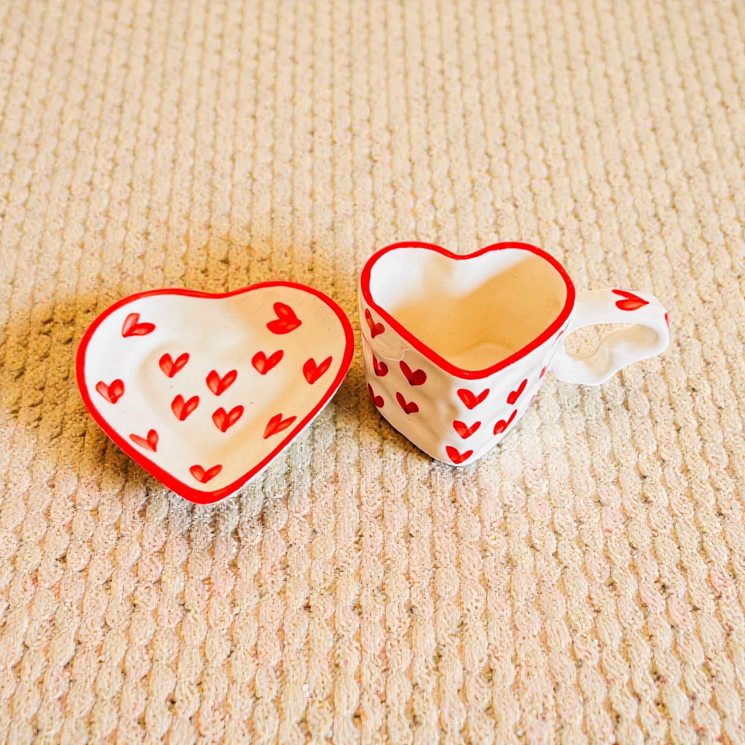 She Carries Love Mug (set of 3) - Red, Blue, Orange (100% Chemical Free, Handmade and Hand-Painted)