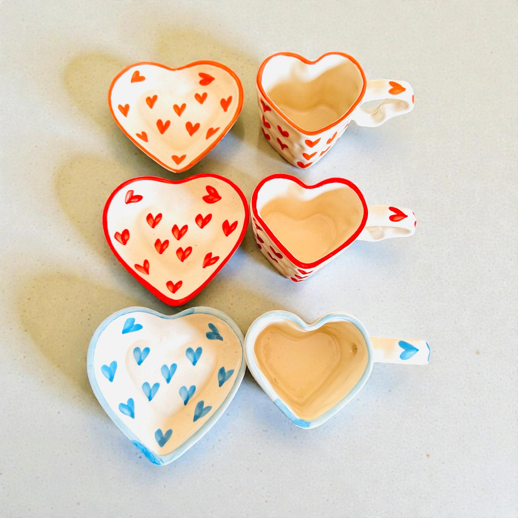 She Carries Love Mug (set of 3) - Red, Blue, Orange (100% Chemical Free, Handmade and Hand-Painted)