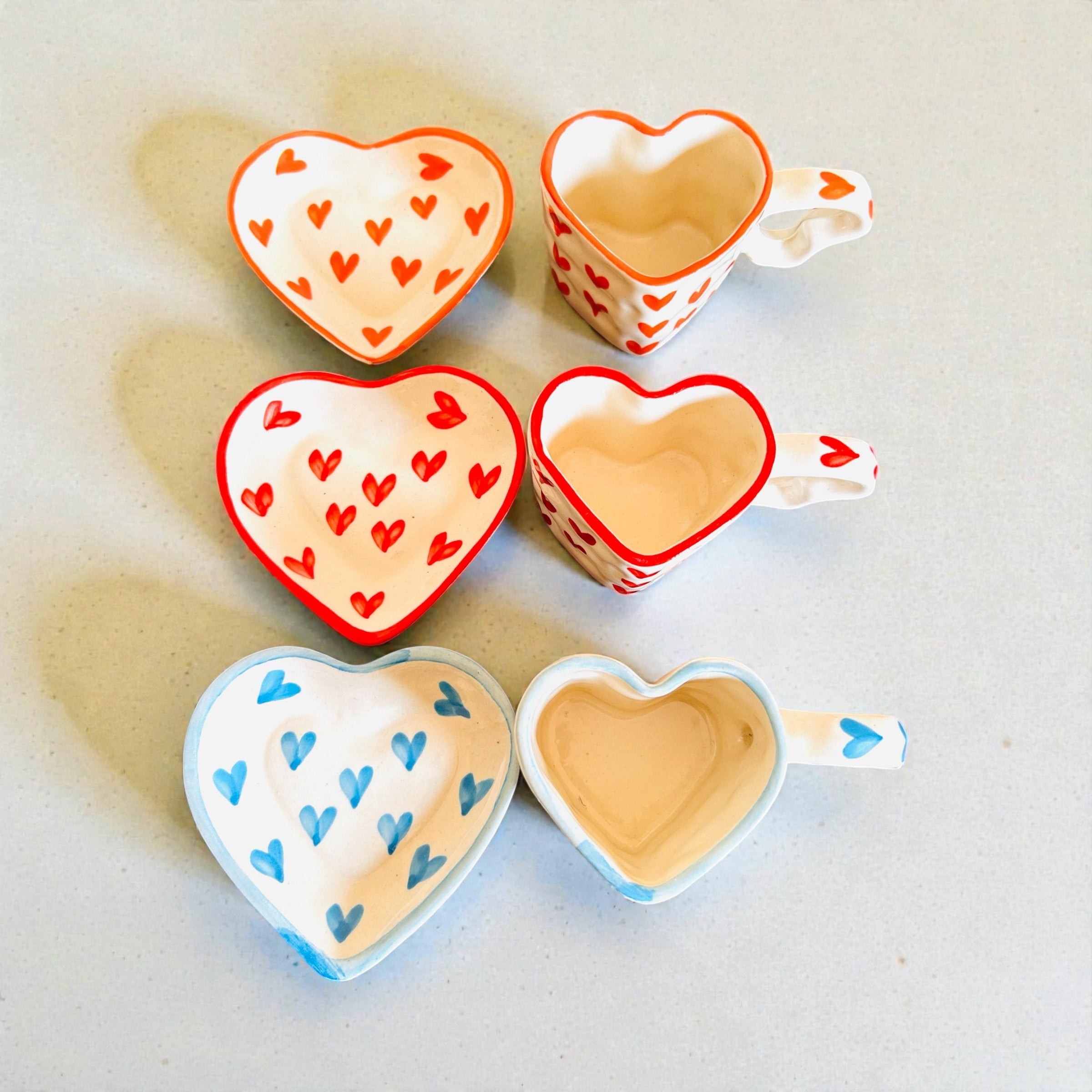 She Carries Love Mug (set of 3) - Red, Blue, Orange (100% Chemical Free, Handmade and Hand-Painted)