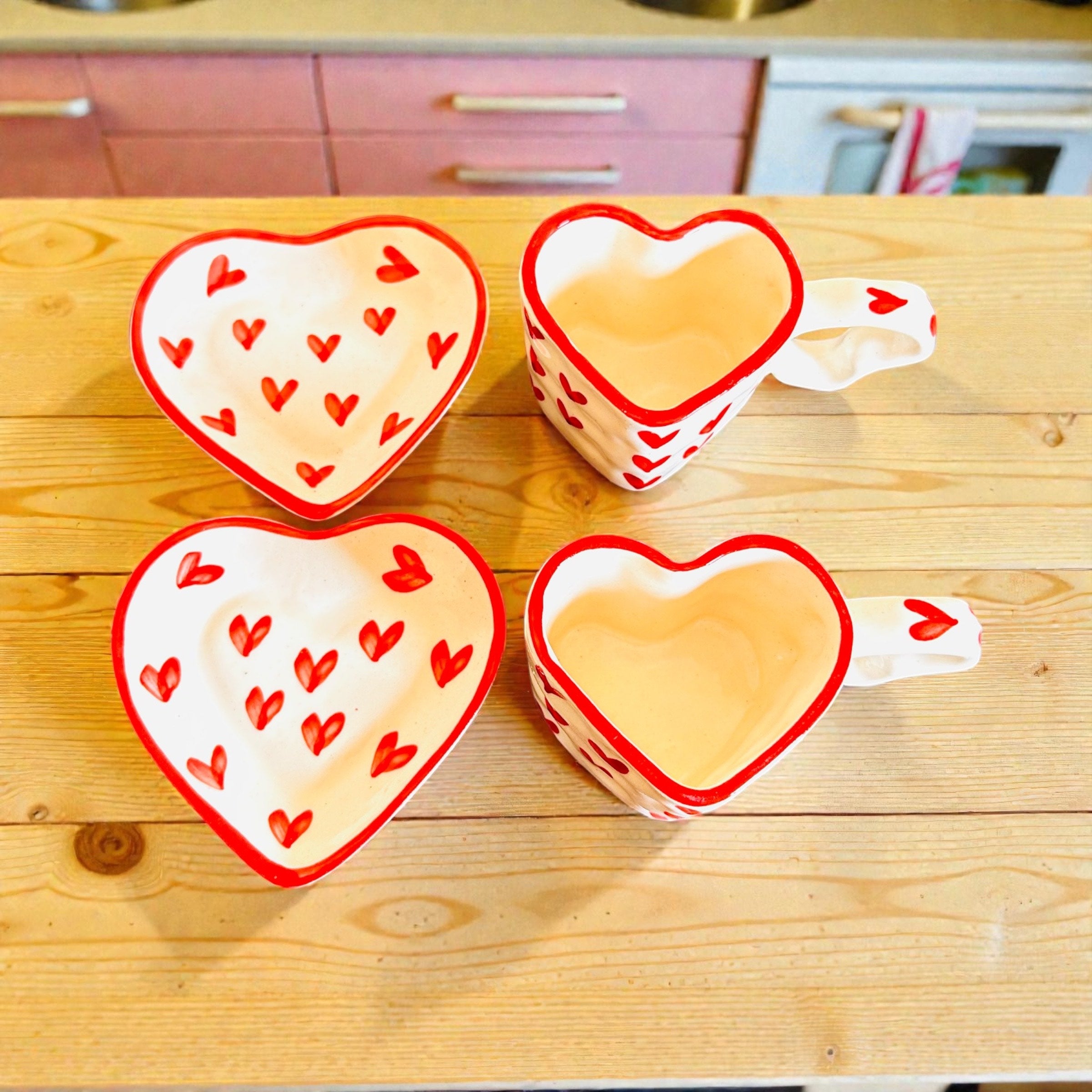 She Carries Love Mug (set of 3) - Red, Blue, Orange (100% Chemical Free, Handmade and Hand-Painted)