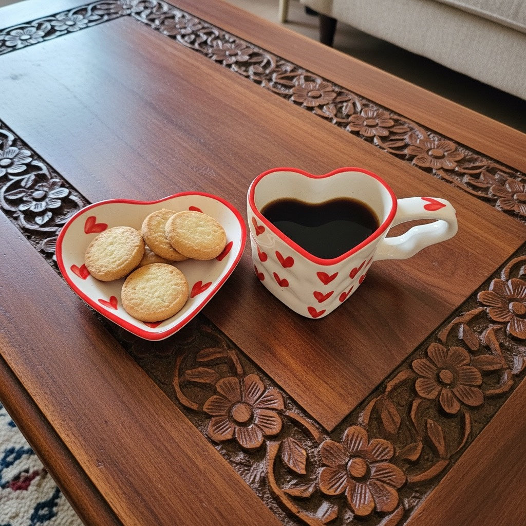 She Carries Love Mug (set of 3) - Red, Blue, Orange (100% Chemical Free, Handmade and Hand-Painted)