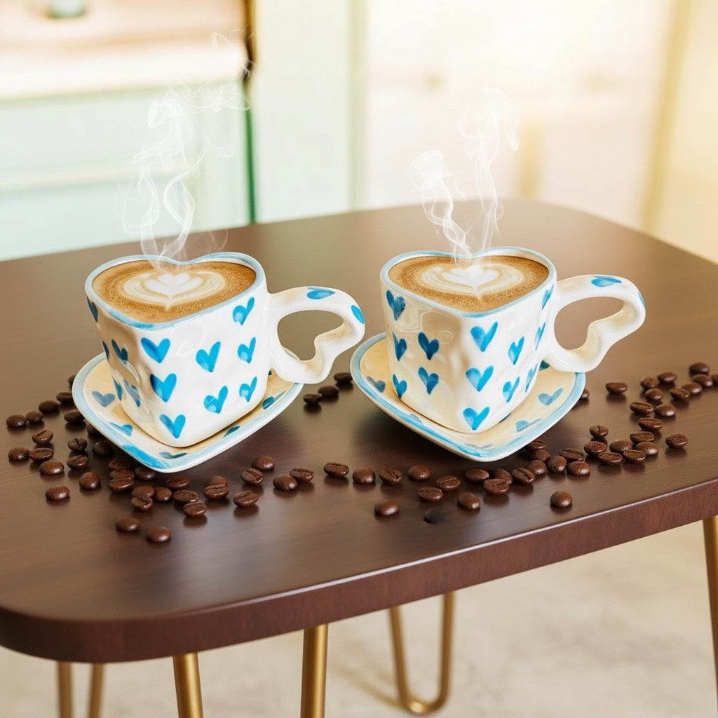 She Carries Love Mug (set of 3) - Red, Blue, Orange (100% Chemical Free, Handmade and Hand-Painted)