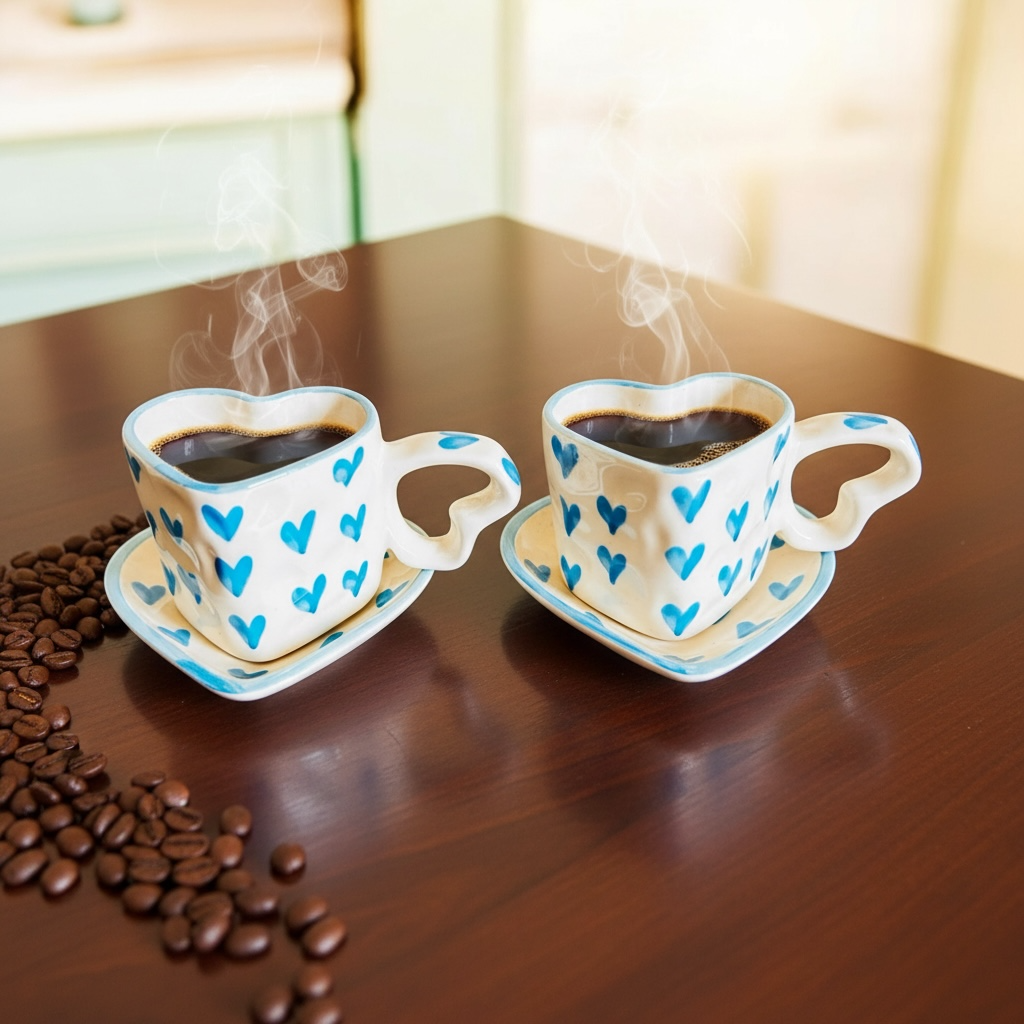 She Carries Love Mug (set of 2; 4 Pieces) - BLUE & ORANGE (100% Chemical Free, Handmade and Hand-Painted)