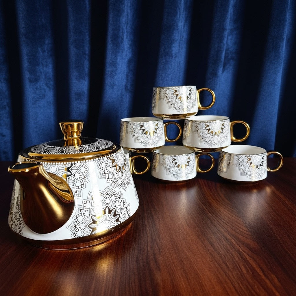 Rajwada Gold Ceramic Tea Set - 100% Chemical free, Made in Turkey