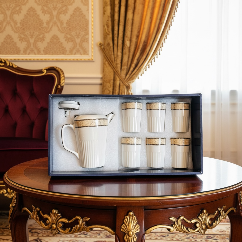 Noor-e-Mahal Premium Porcelain Serving Set (Tea & Sharbat set - 7 Pieces)