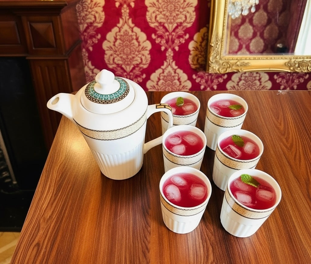 Noor-e-Mahal Premium Porcelain Serving Set (Tea & Sharbat set - 7 Pieces)