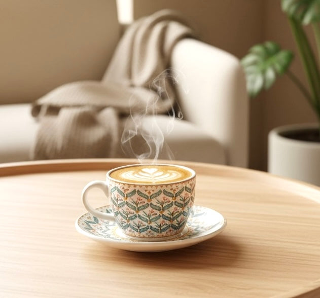 Sapphire Meadow Premium Ceramic Cup & Saucer Set – Set of 12 pieces