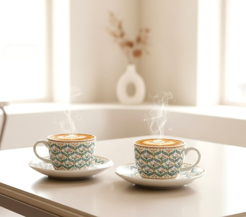 Sapphire Meadow Premium Ceramic Cup & Saucer Set – Set of 12 pieces