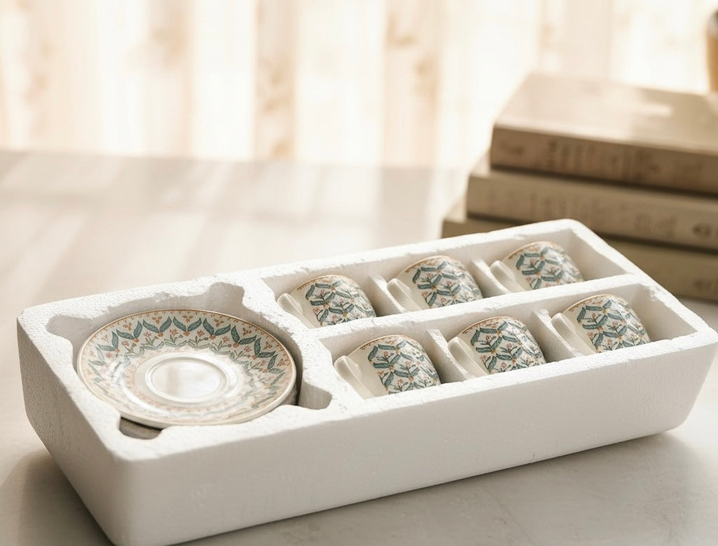 Sapphire Meadow Premium Ceramic Cup & Saucer Set – Set of 12 pieces