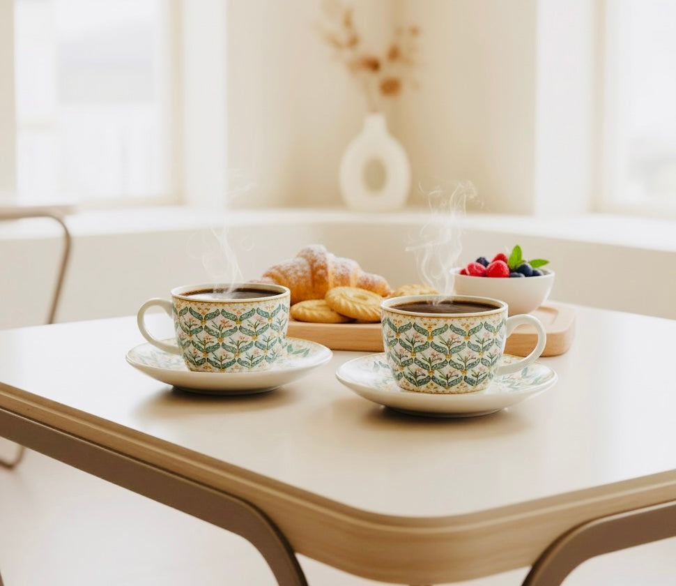 Sapphire Meadow Premium Ceramic Cup & Saucer Set – Set of 12 pieces