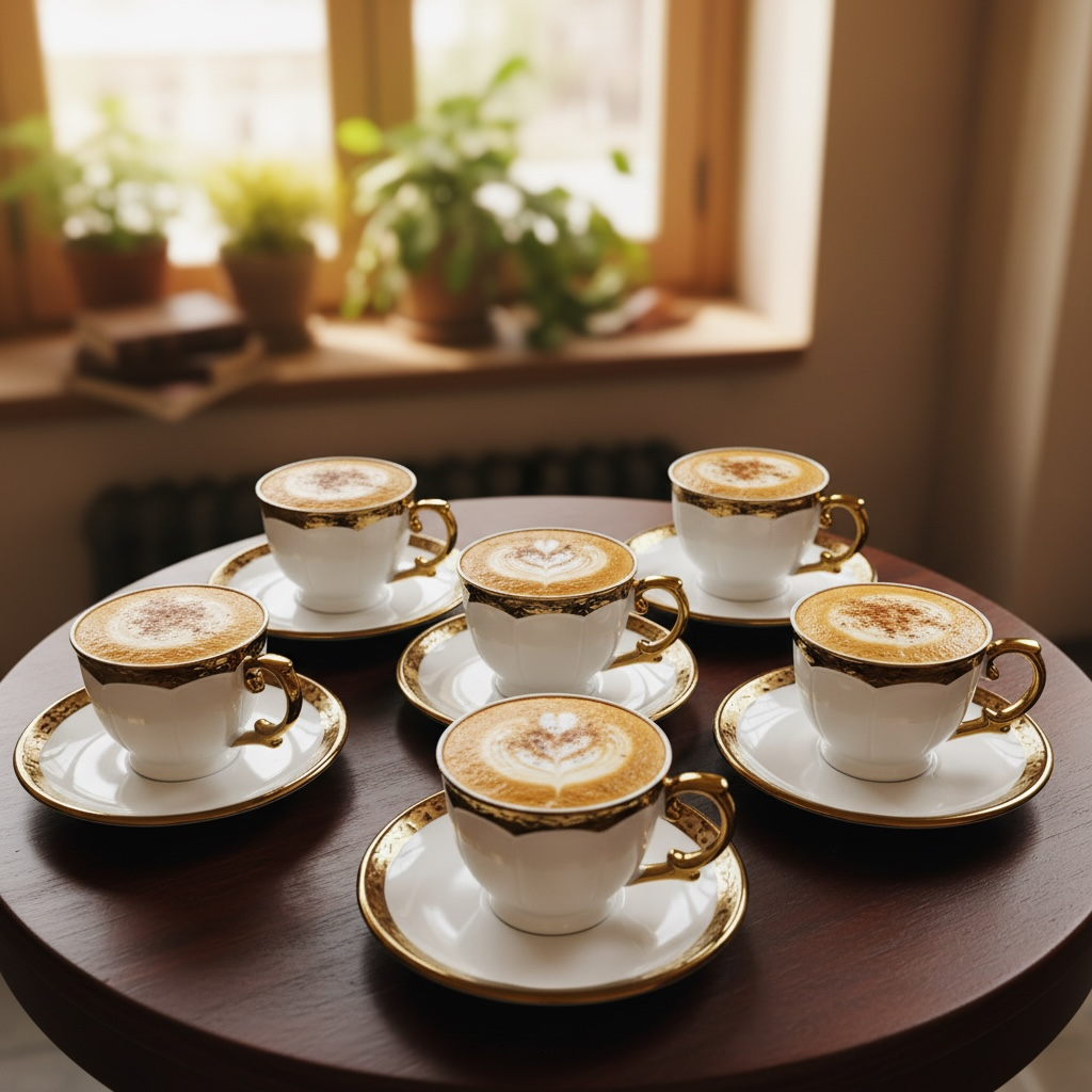 Royal Pearl Gold-Trim Cup & Saucer Collection - Set of 12 Pieces